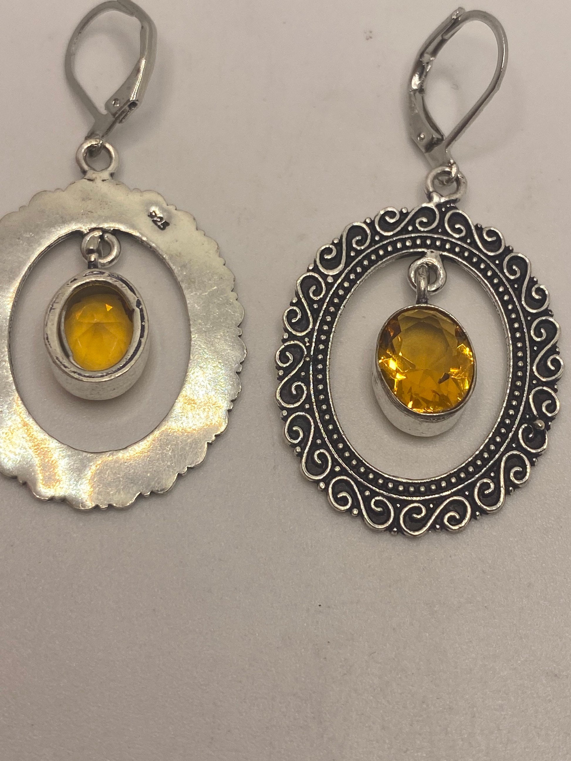 Vintage Citrine 925 Sterling Silver Lever Back Earrings