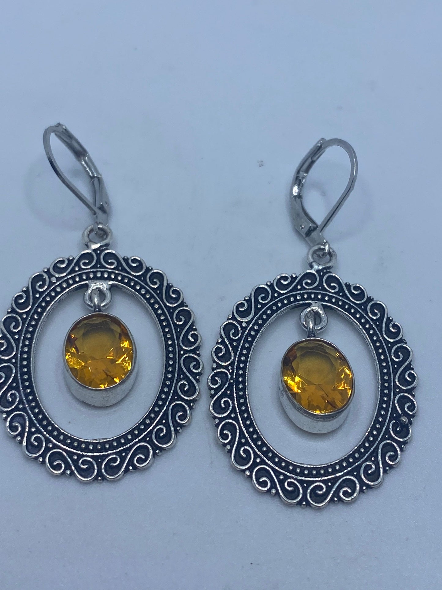 Vintage Citrine 925 Sterling Silver Lever Back Earrings