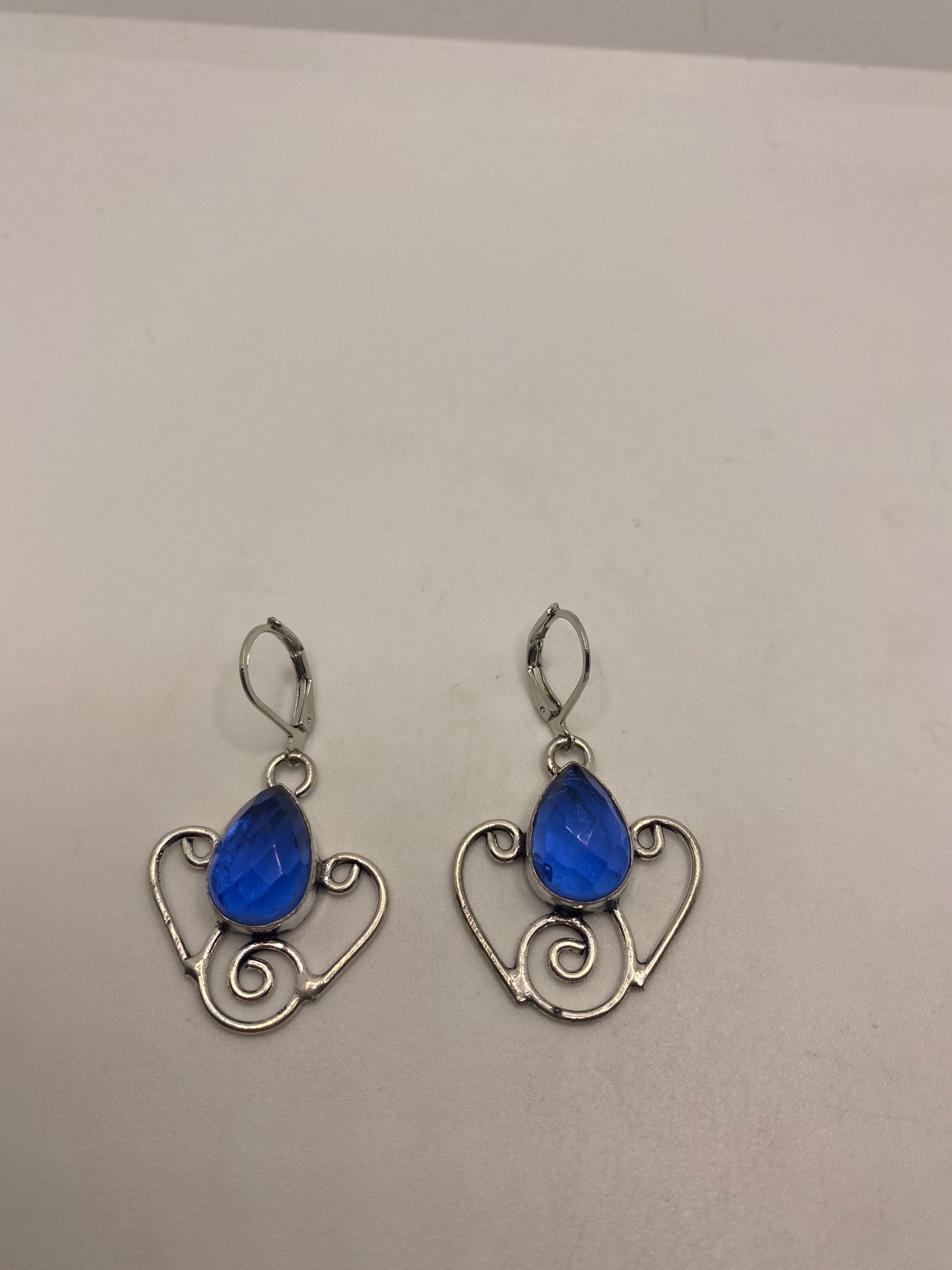 Antique Vintage Aqua Blue Volcanic Glass Silver Dangle Earrings