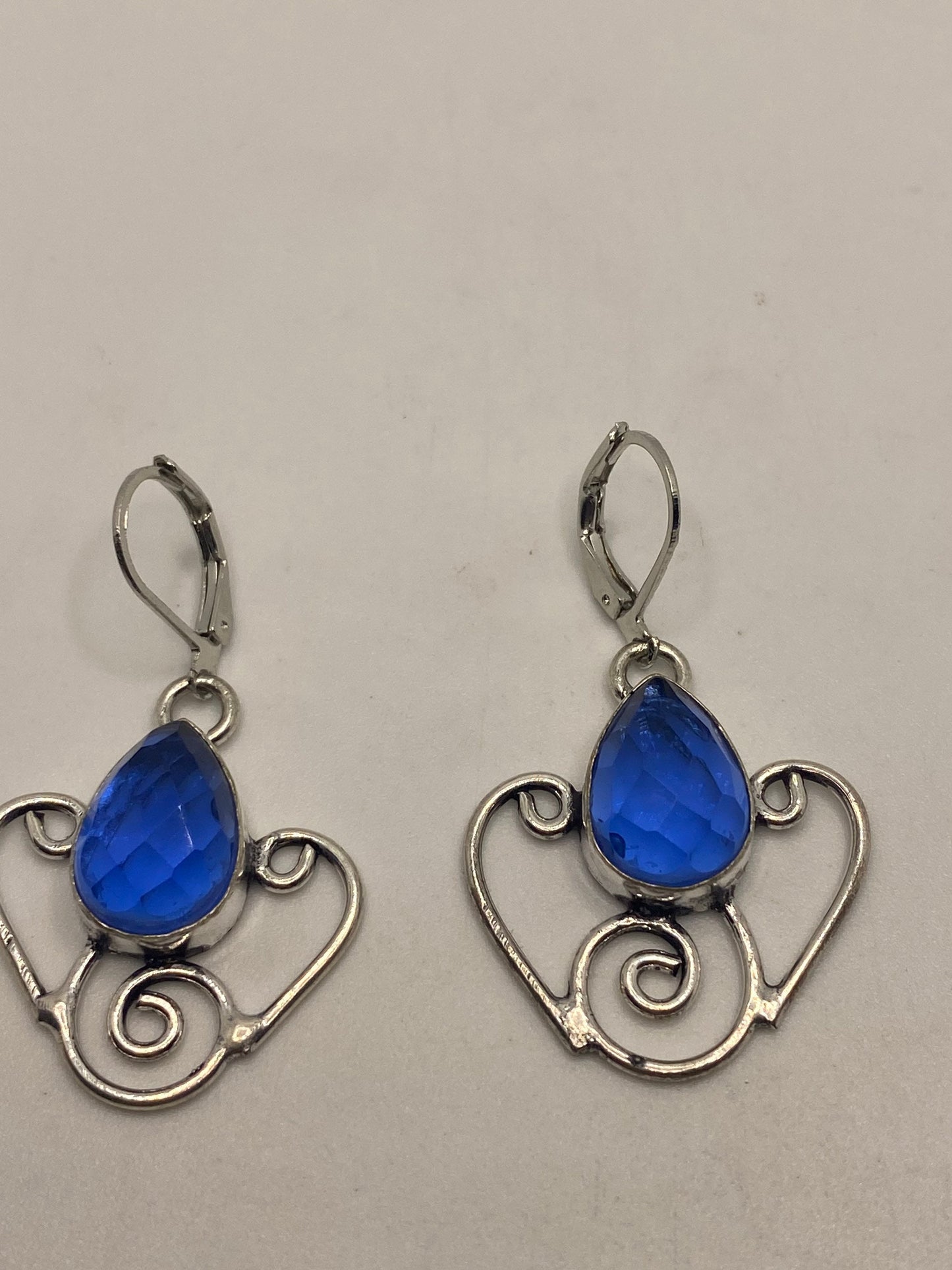 Antique Vintage Aqua Blue Volcanic Glass Silver Dangle Earrings