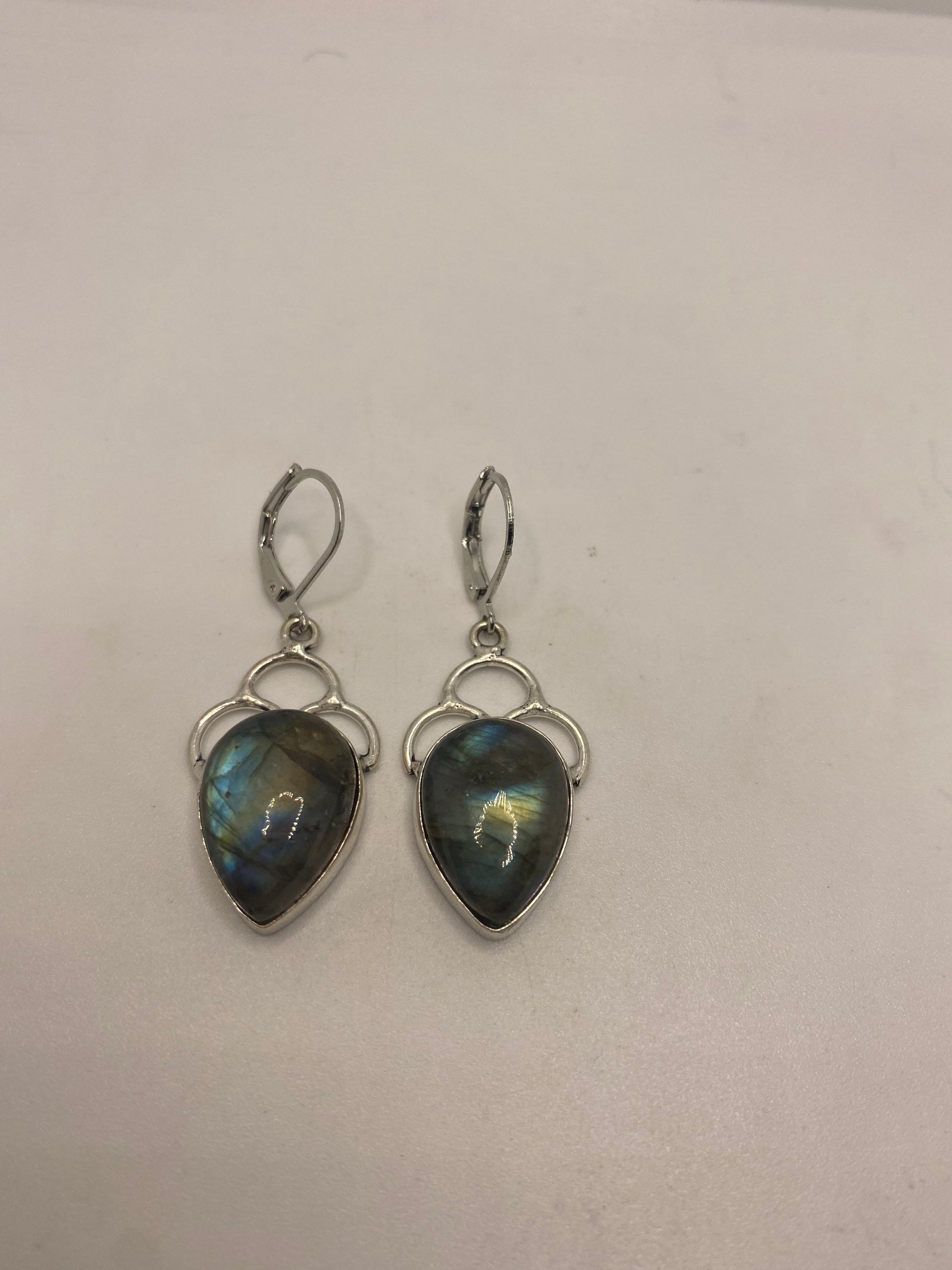 Vintage Labradorite Silver Dangle Earrings