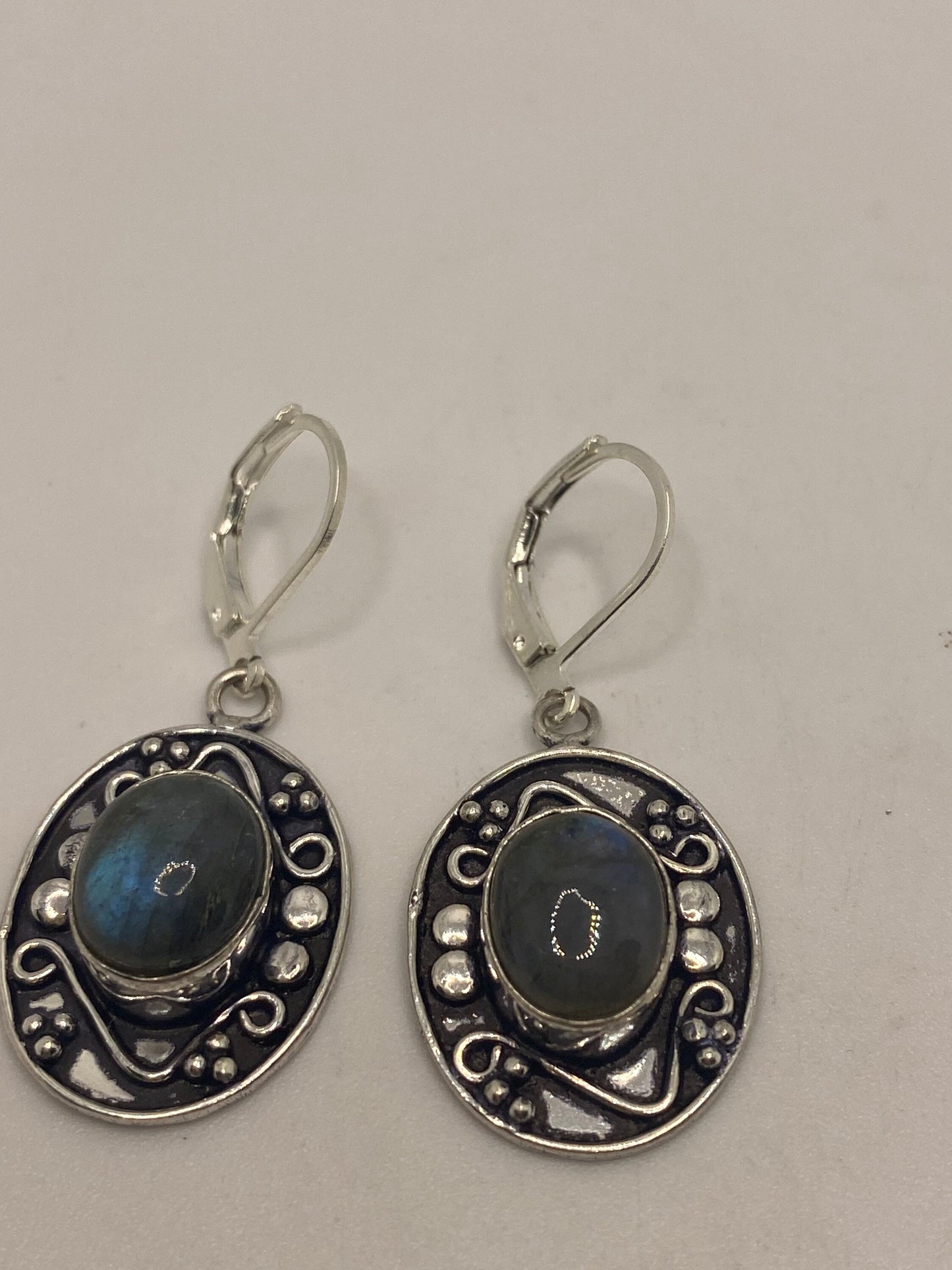 Vintage Labradorite Silver Dangle Earrings