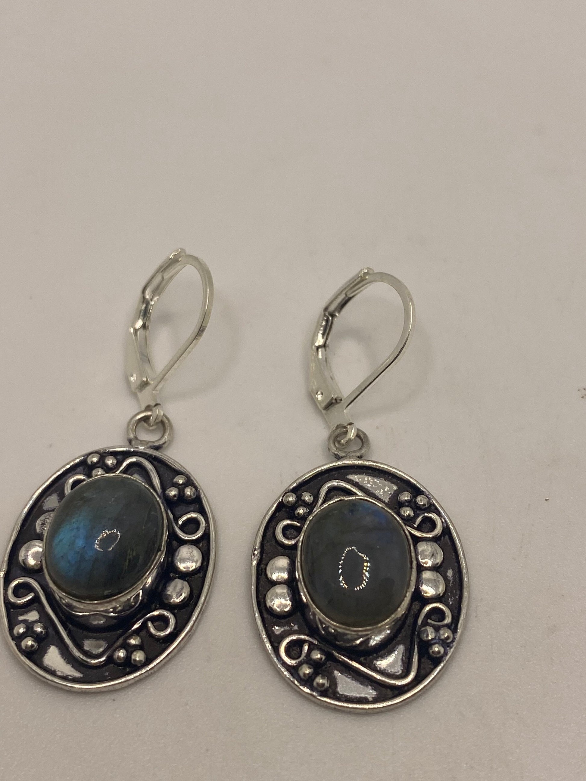 Vintage Labradorite Silver Dangle Earrings