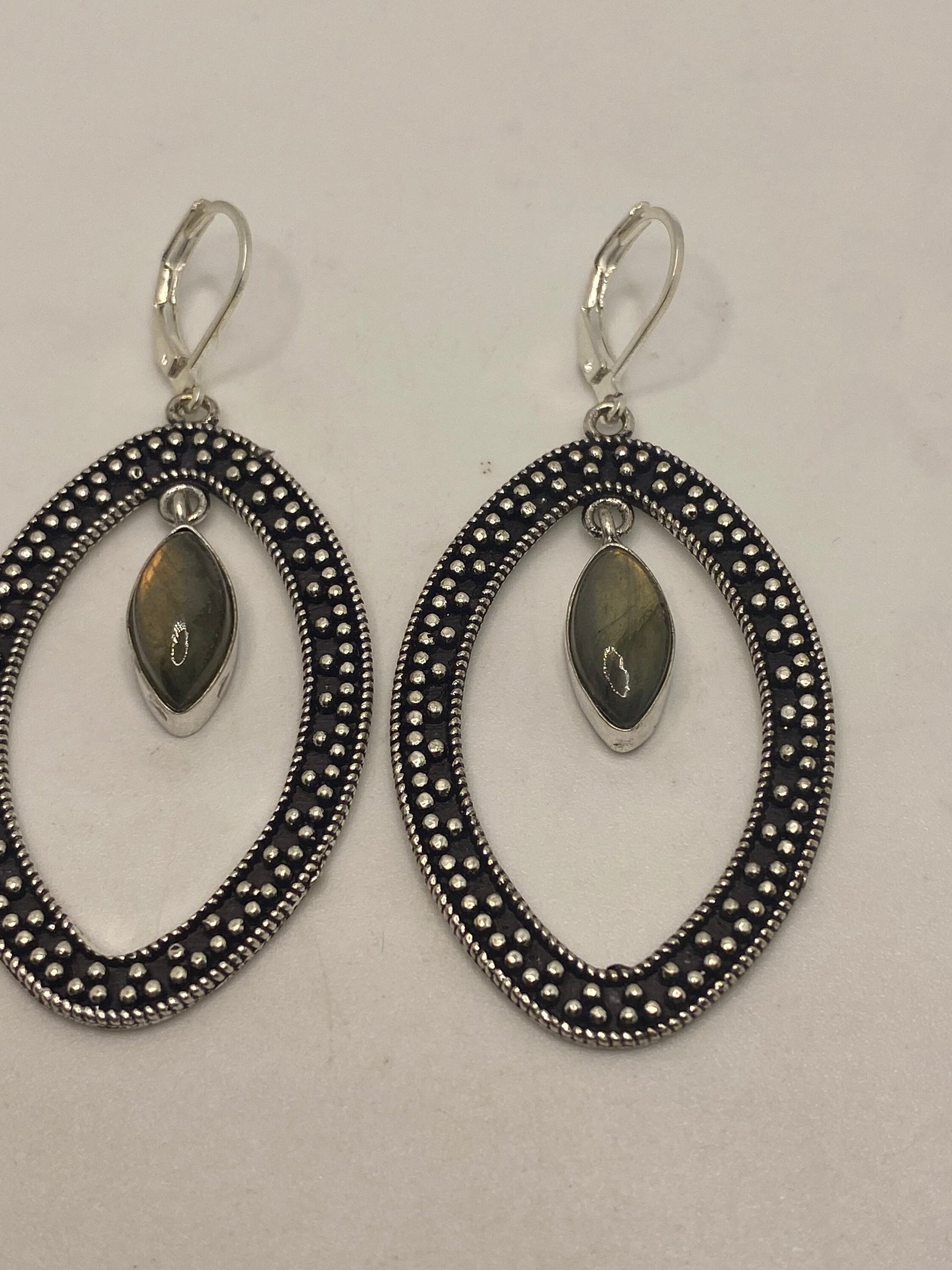 Vintage Labradorite Silver Dangle Earrings