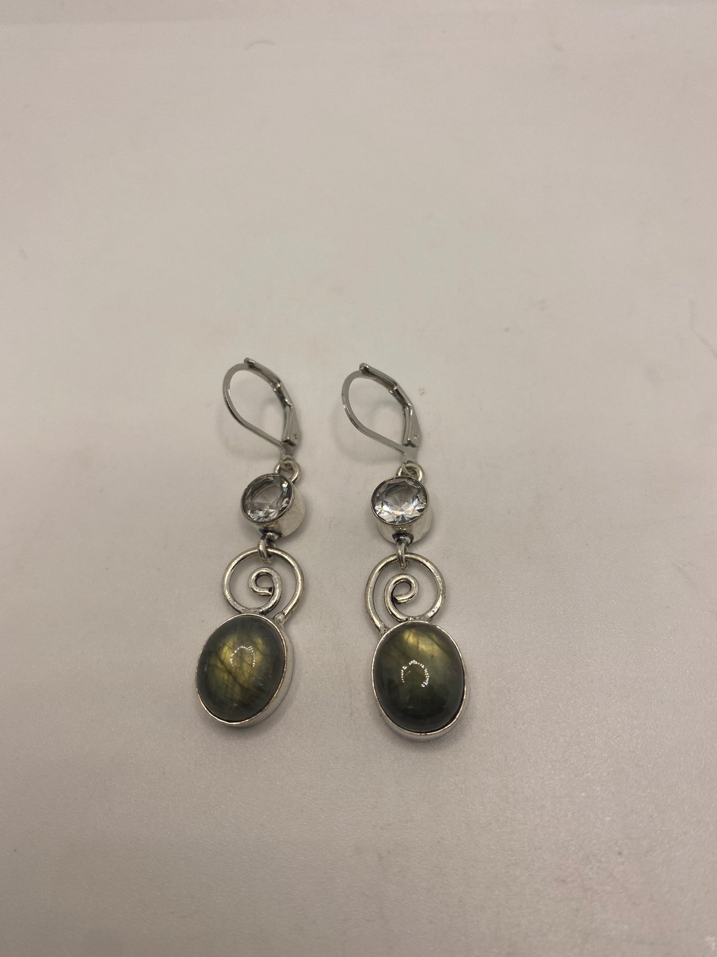 Vintage Labradorite Silver Dangle Earrings