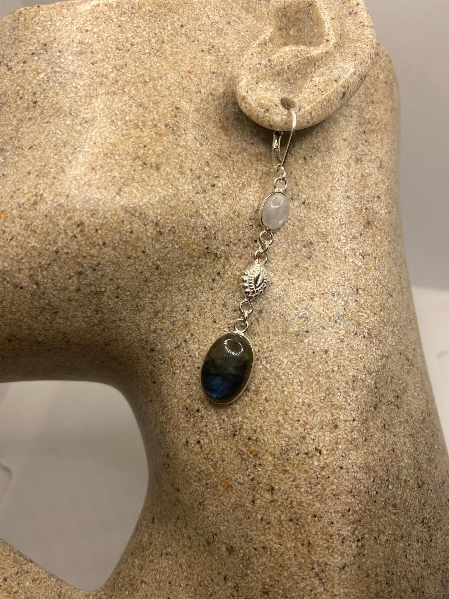 Vintage Labradorite Silver Dangle Earrings