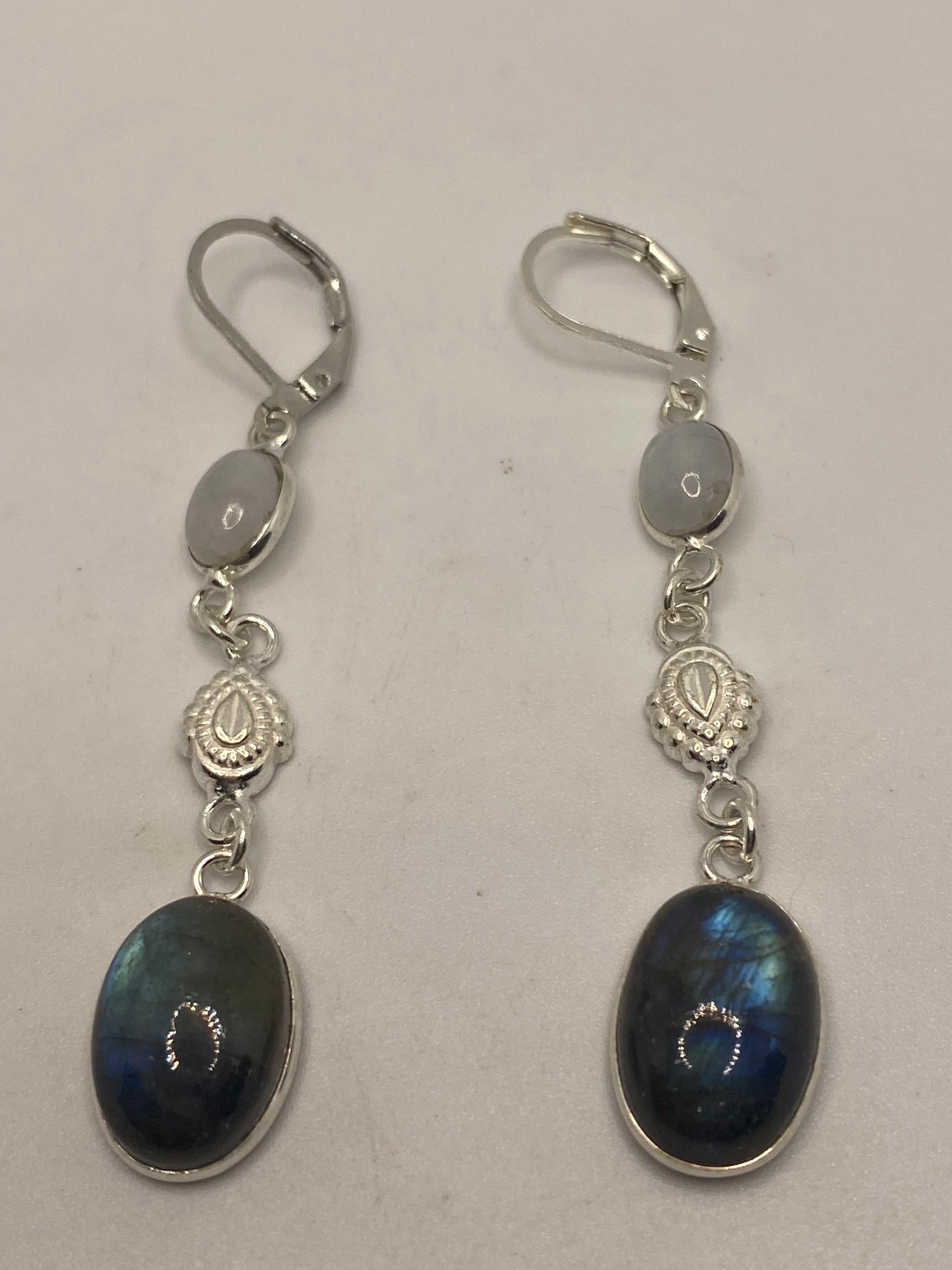 Vintage Labradorite Silver Dangle Earrings