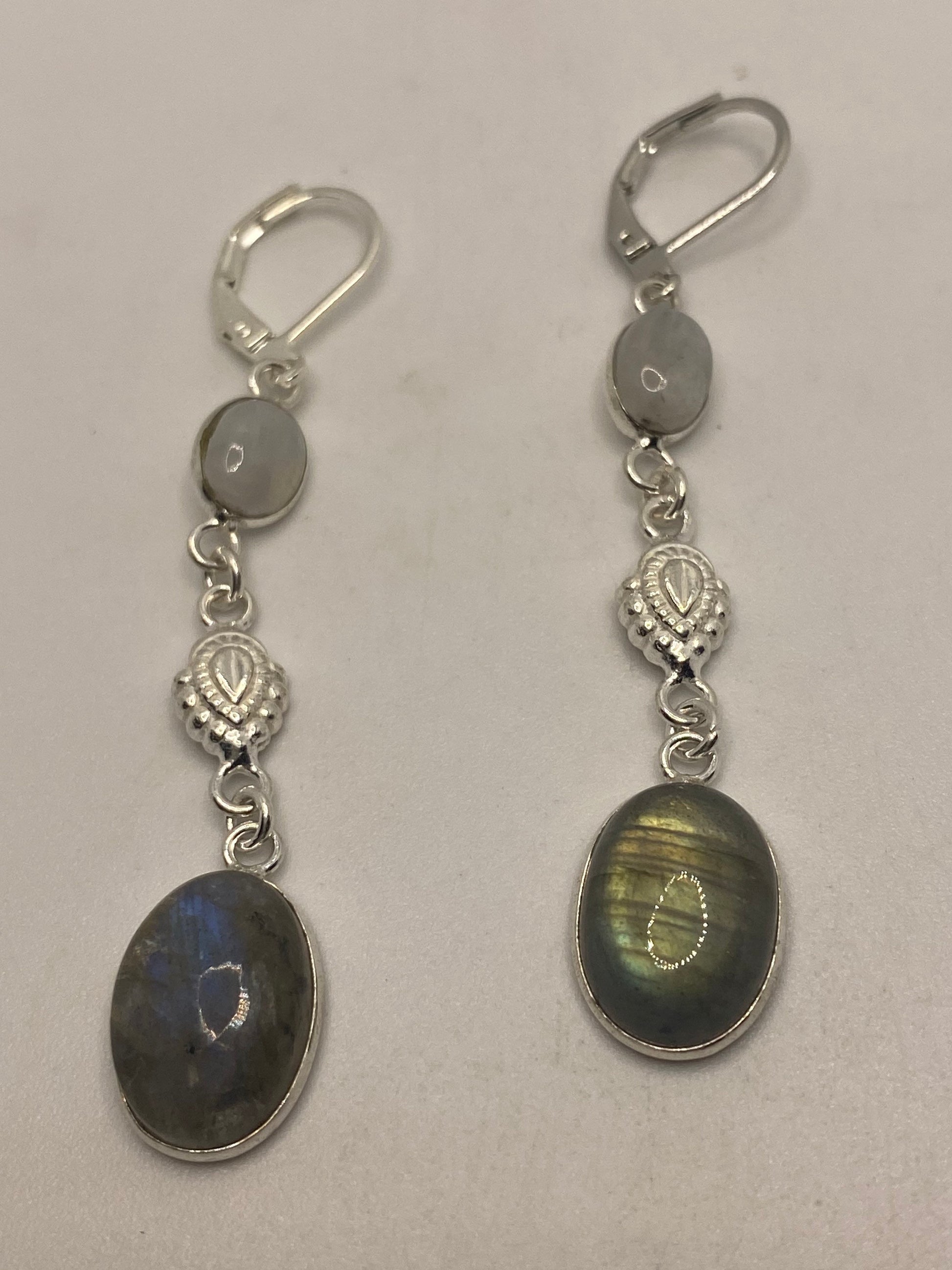 Vintage Labradorite Silver Dangle Earrings