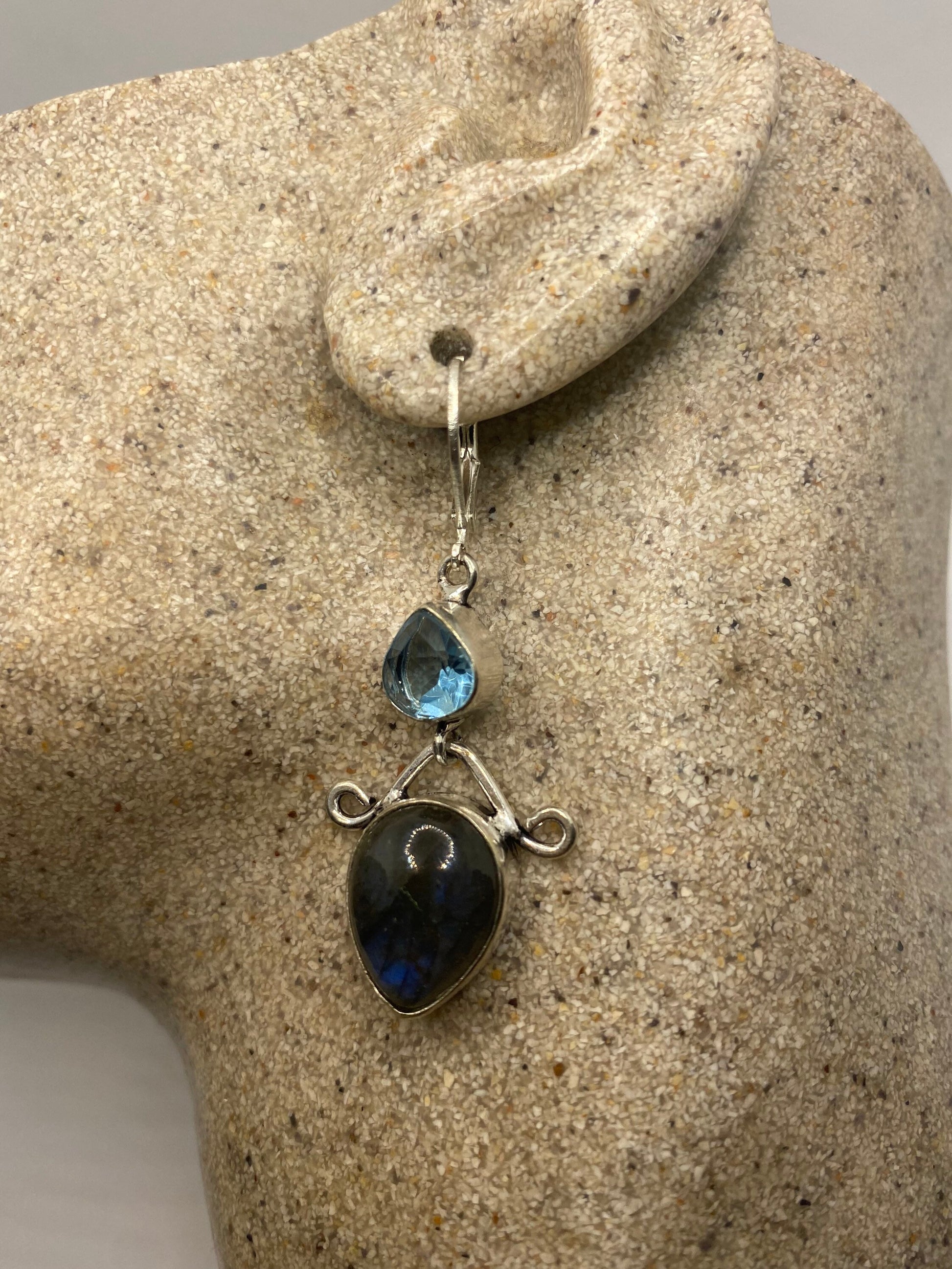 Vintage Labradorite Silver Dangle Earrings