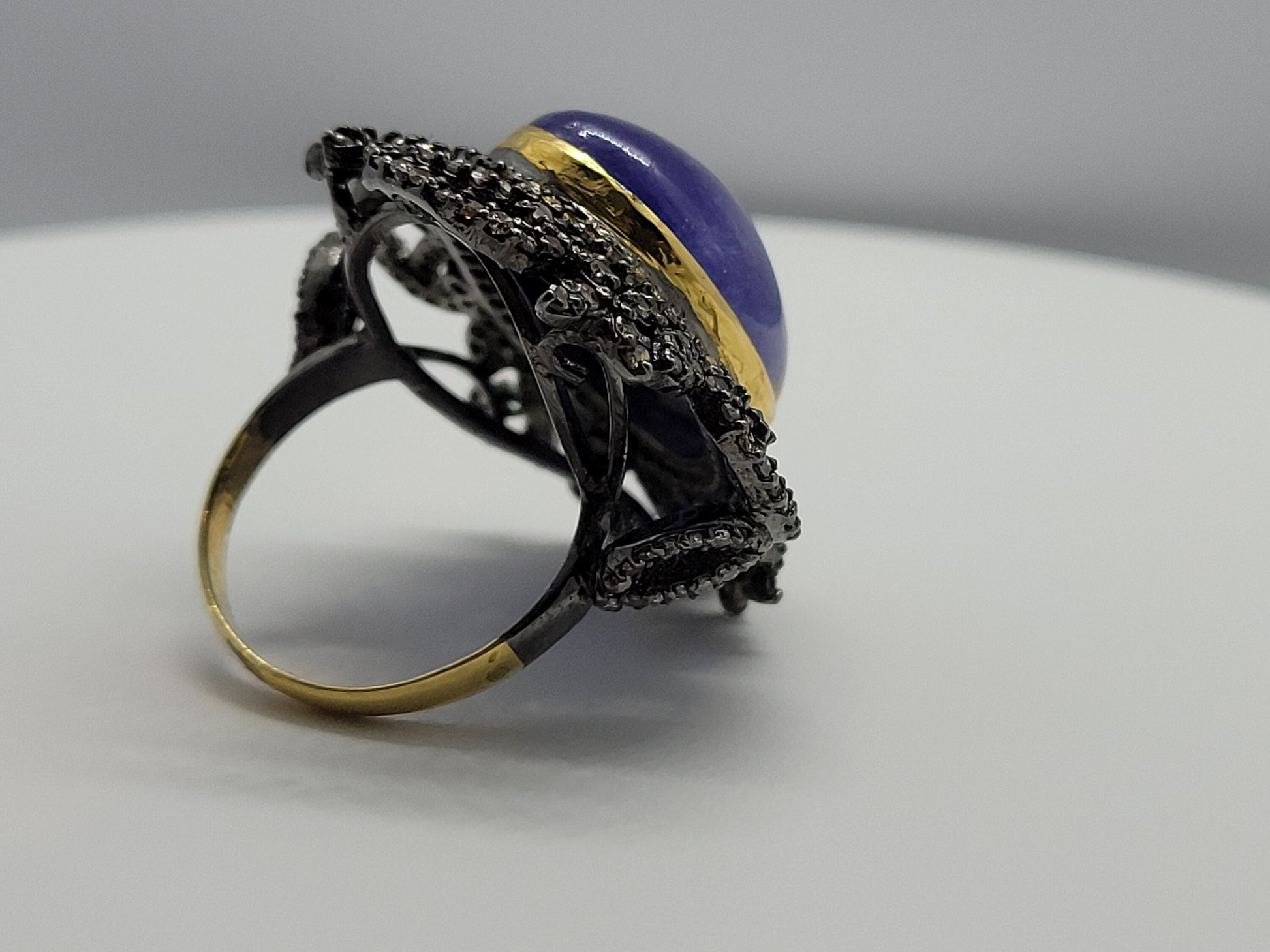 Vintage Blue Tanzanite with Diamonds in 925 Sterling Silver and 18k Gold Ring Genuine Tanzanite Genuine Diamond Revival Collection