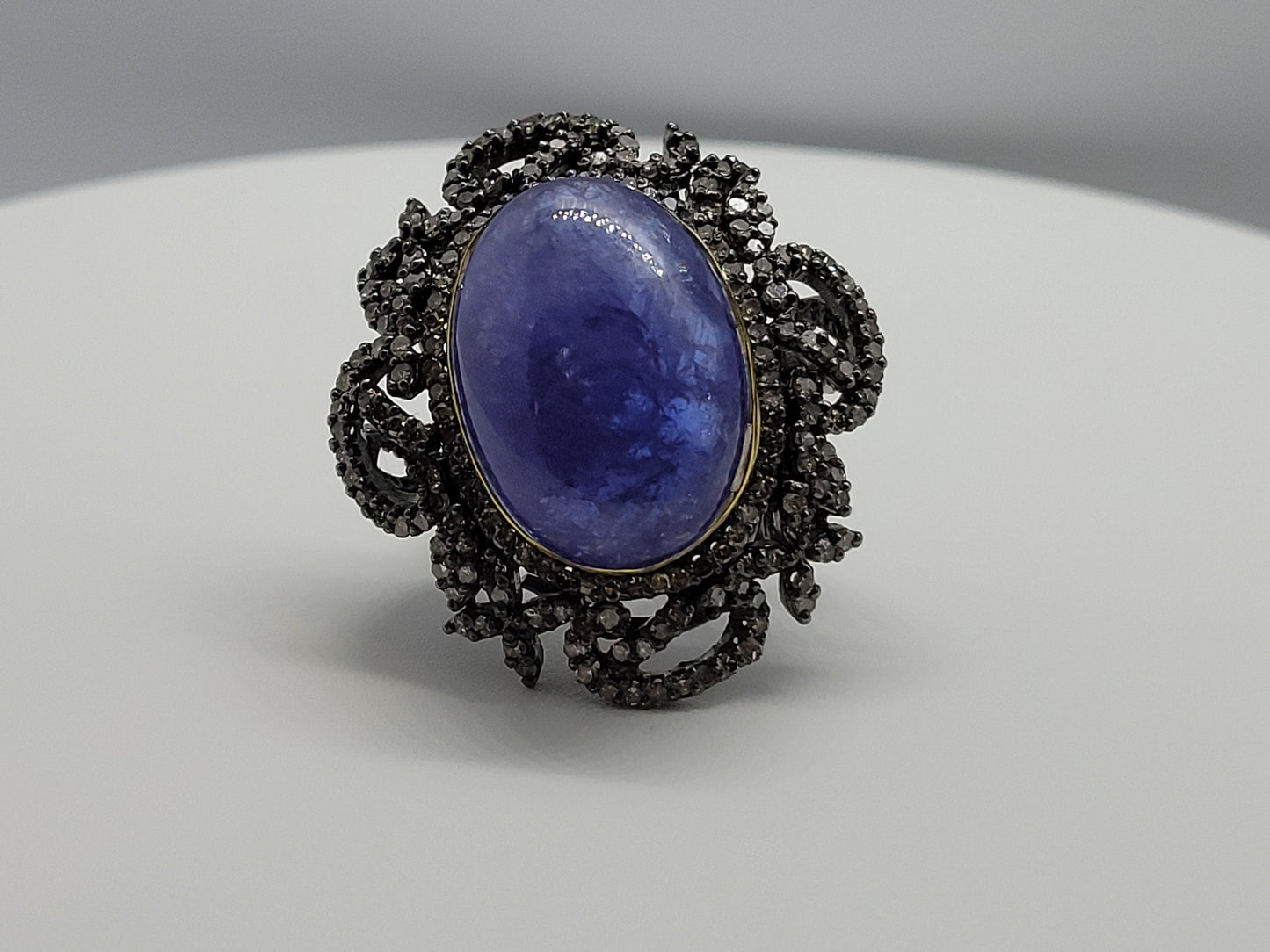 Vintage Blue Tanzanite with Diamonds in 925 Sterling Silver and 18k Gold Ring Genuine Tanzanite Genuine Diamond Revival Collection