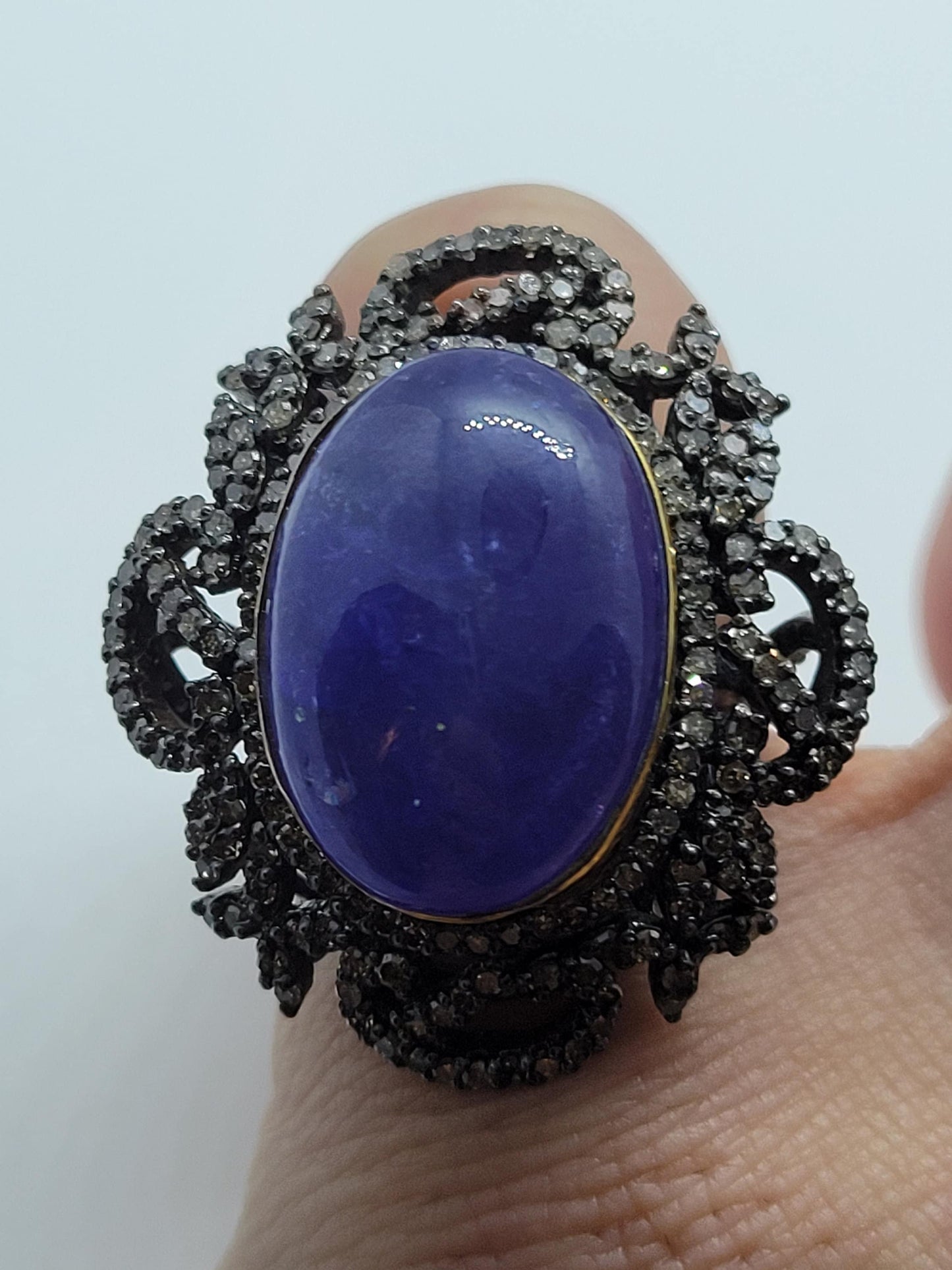 Vintage Blue Tanzanite with Diamonds in 925 Sterling Silver and 18k Gold Ring Genuine Tanzanite Genuine Diamond Revival Collection