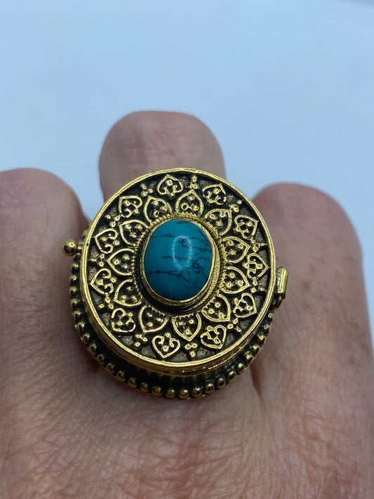 Large Stone Brass Knuckle poison pillbox Adjustable Ring