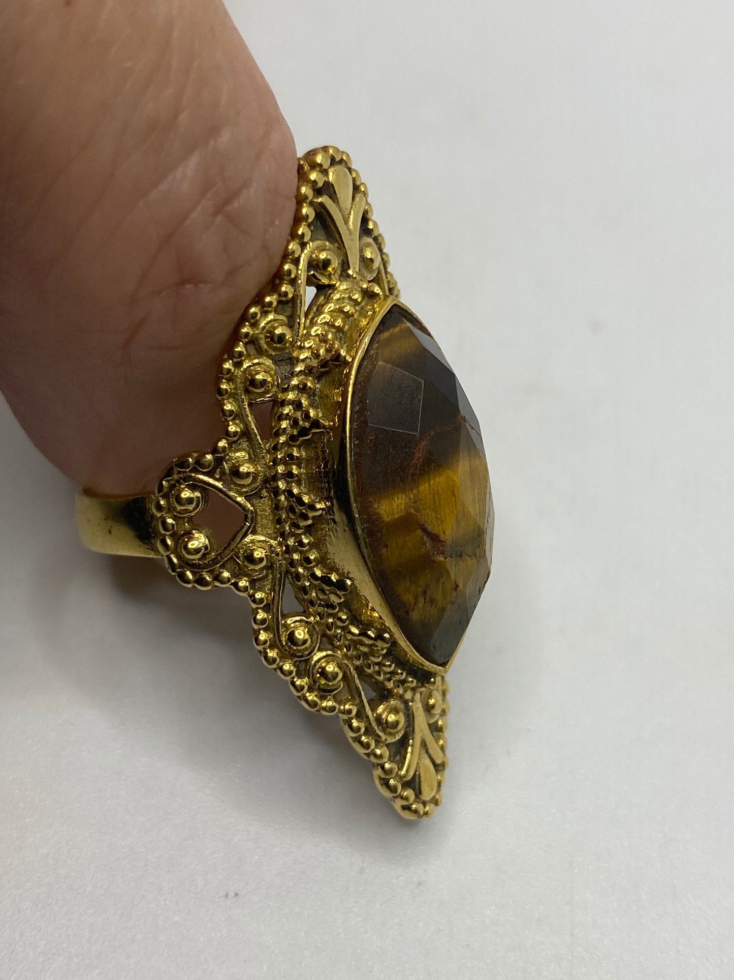 Vintage Tigers Eye Golden Brass Knuckle Ring