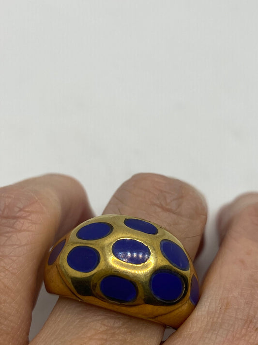 Vintage Blue Lapis Lazuli Golden Brass Size 9.25 Ring