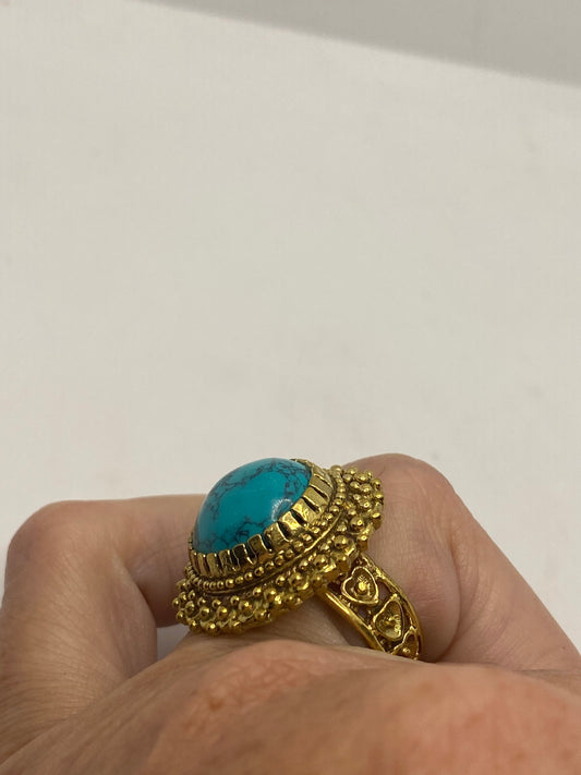 Vintage Tibetan Turquoise Golden Brass Ring