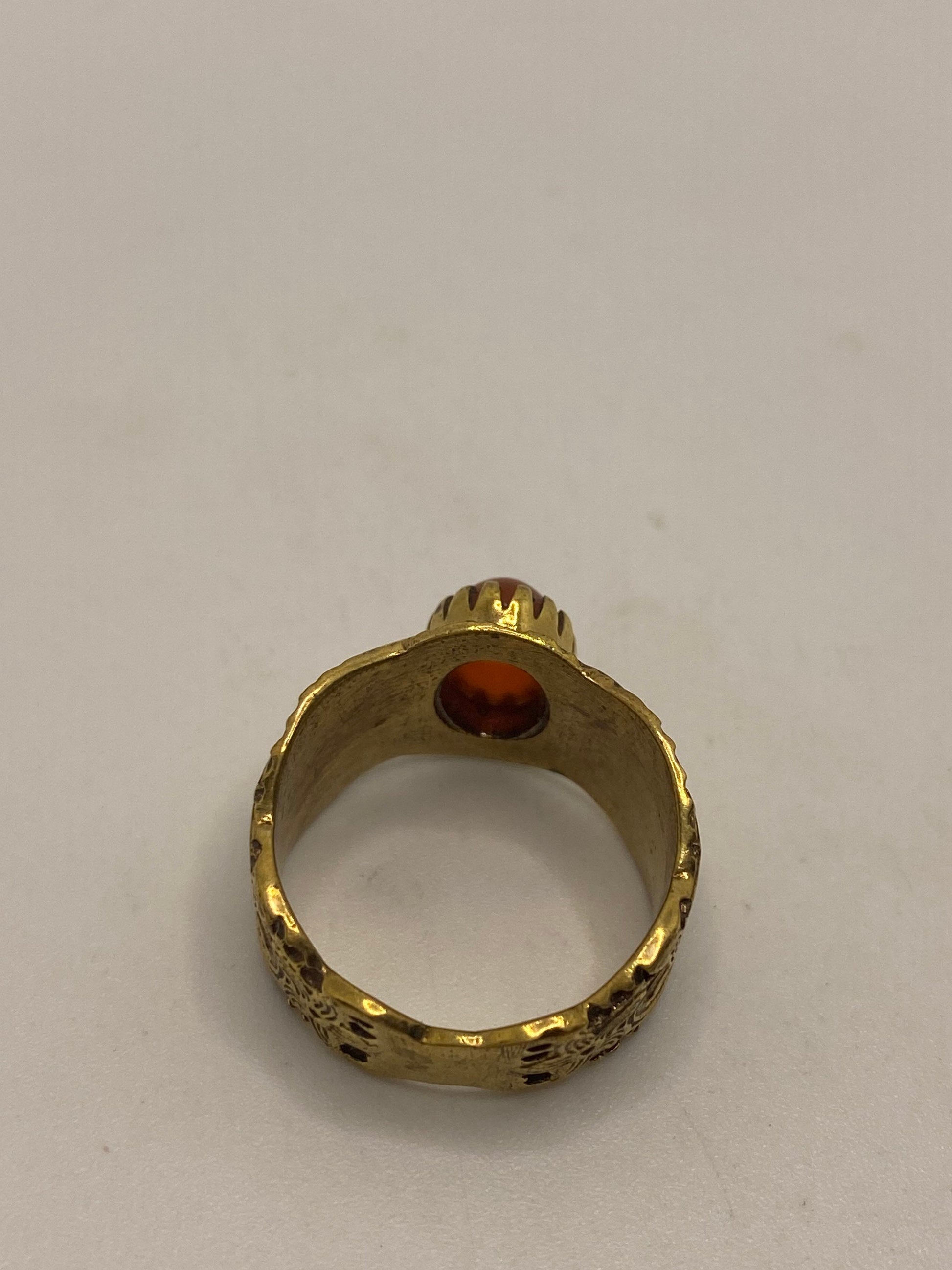 Vintage Orange Carnelian Brass Antique Ring