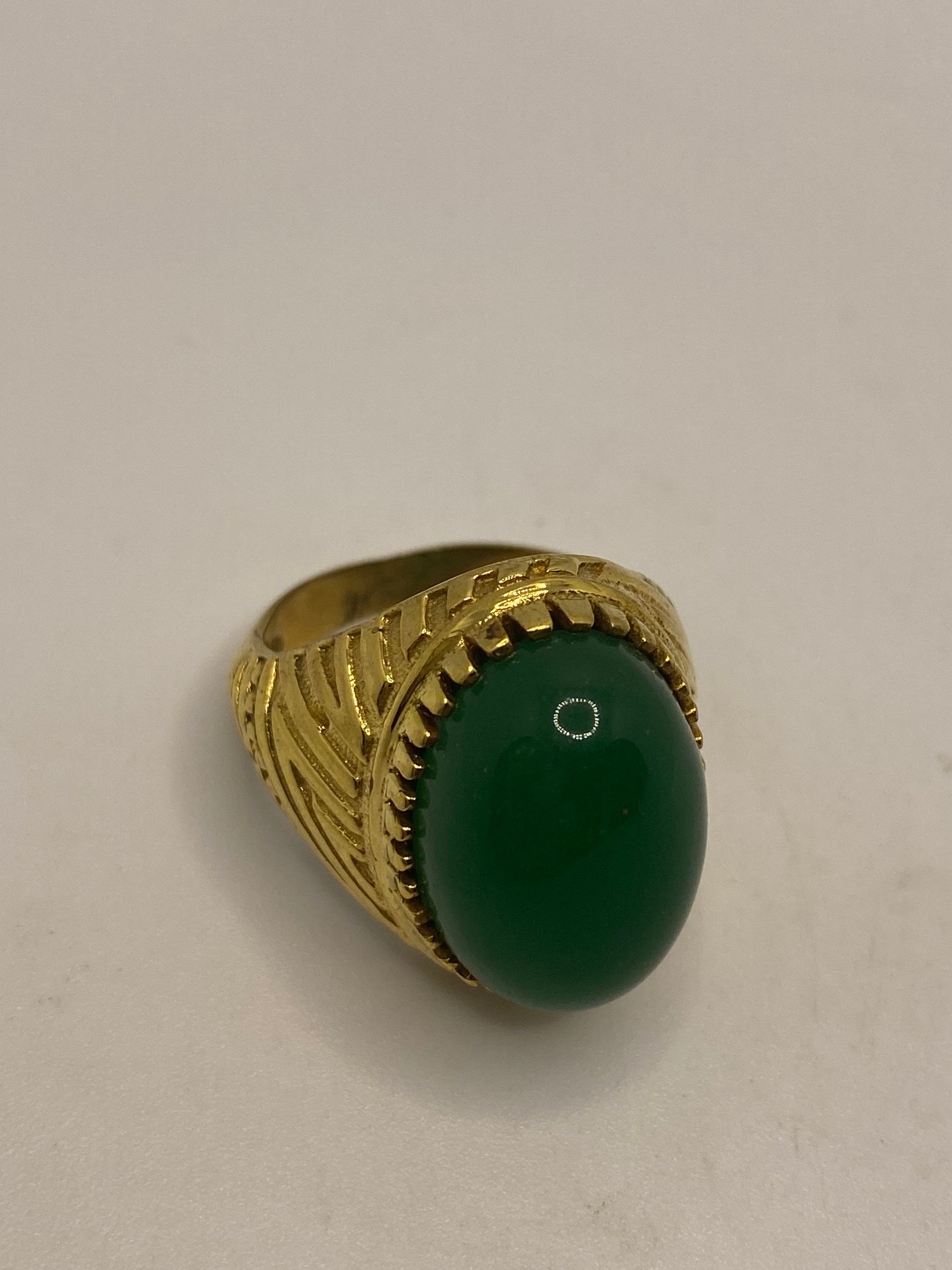 Vintage Green Onyx Deco Brass Antique Ring