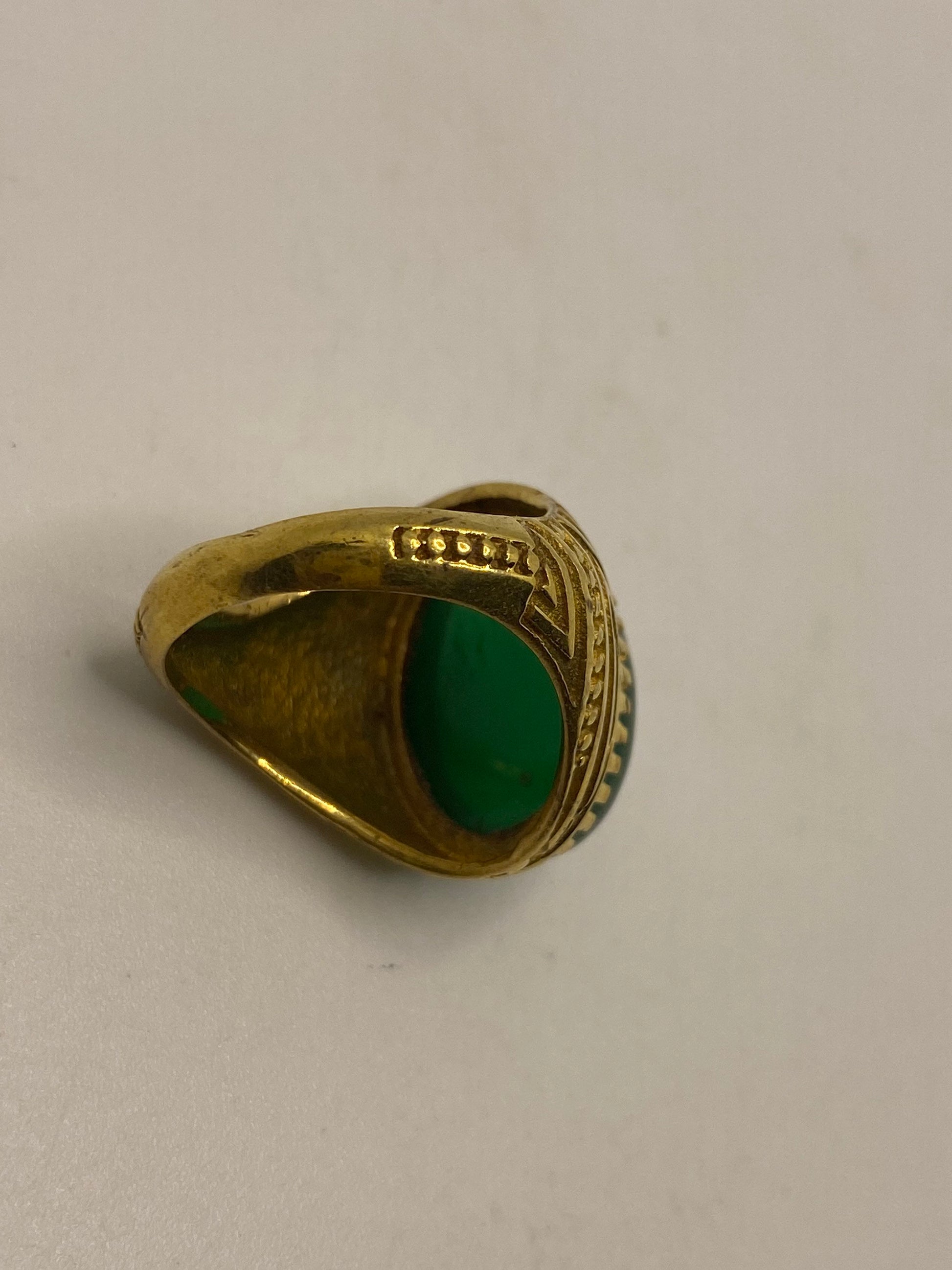 Vintage Green Onyx Deco Brass Antique Ring