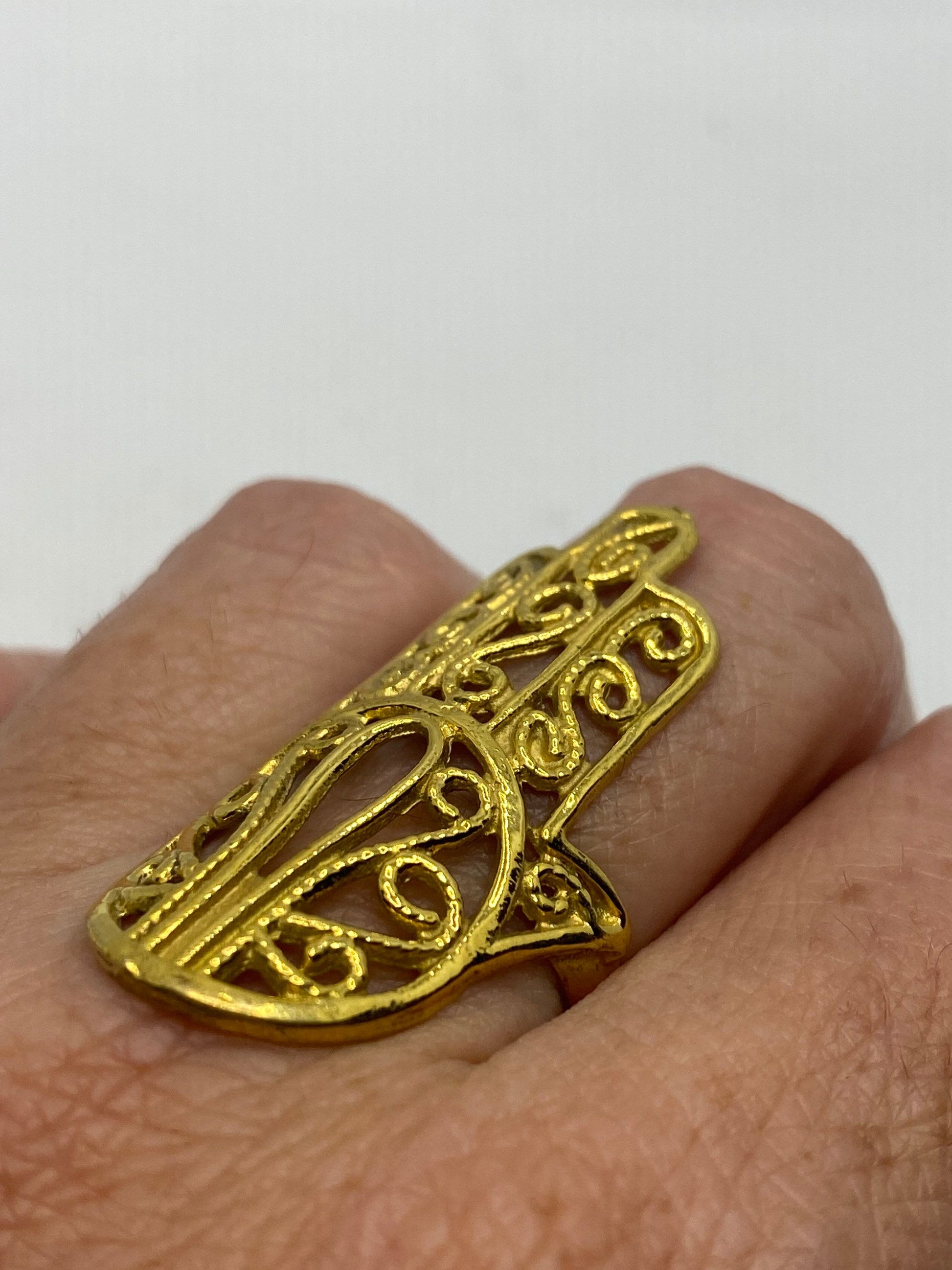 Vintage Hand of Fatima Filigree Brass Ring