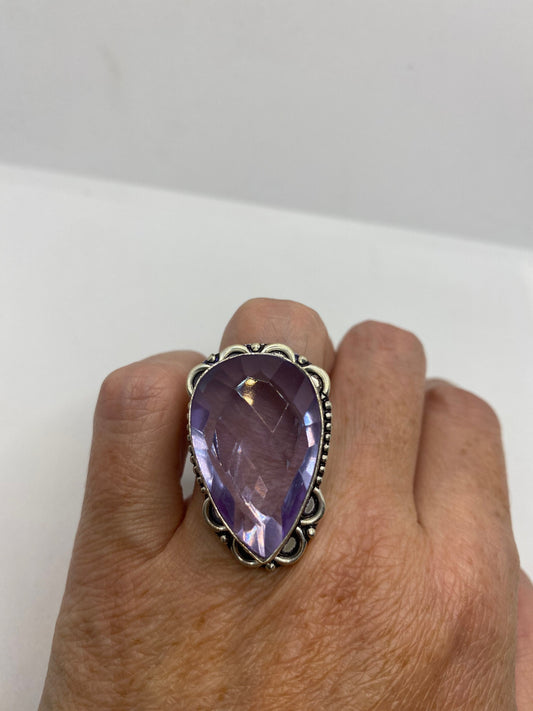 Vintage Genuine Purple Amethyst Glass Ring Size 8