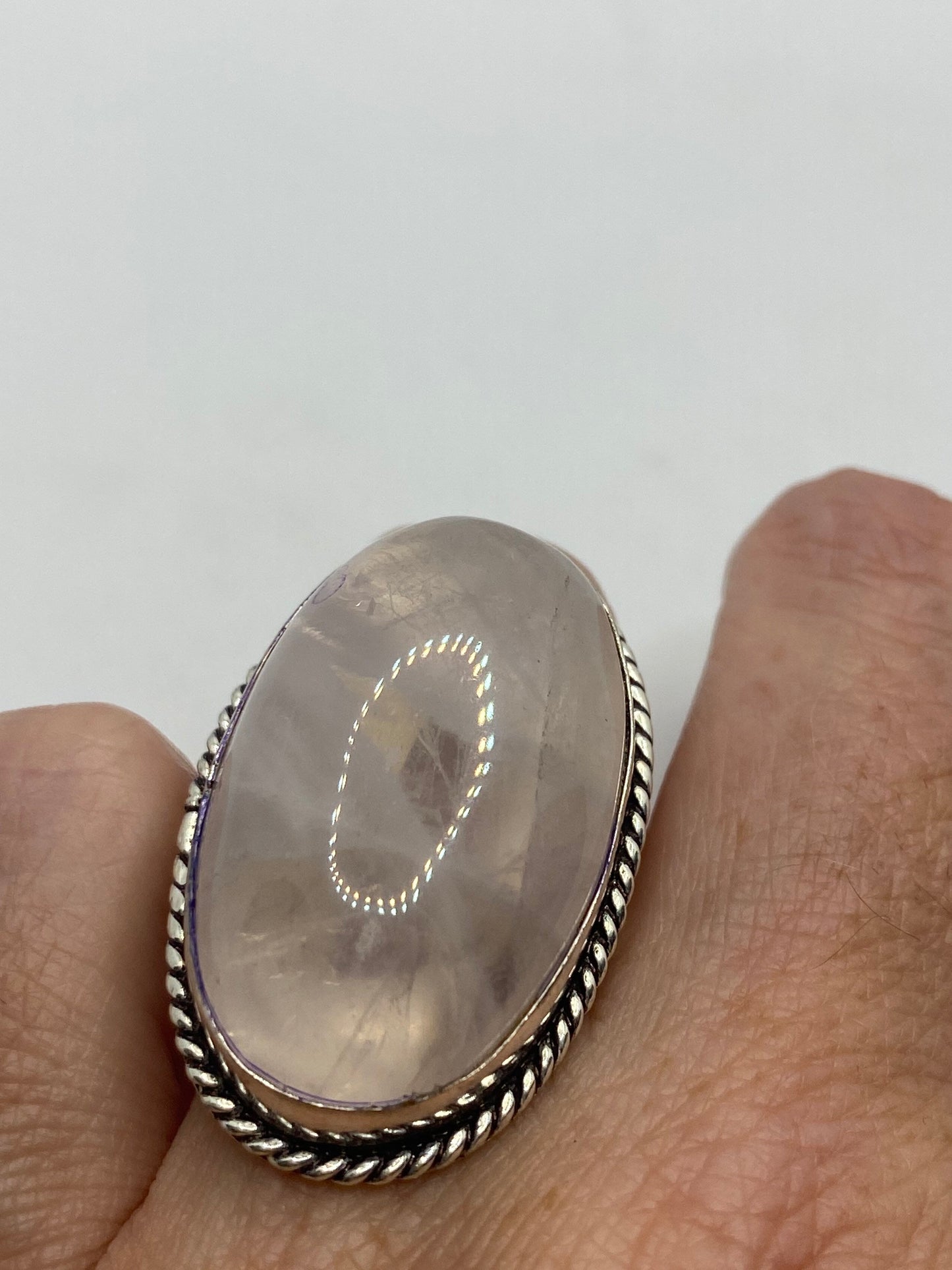 Vintage Genuine Rose Quartz Silver Ring