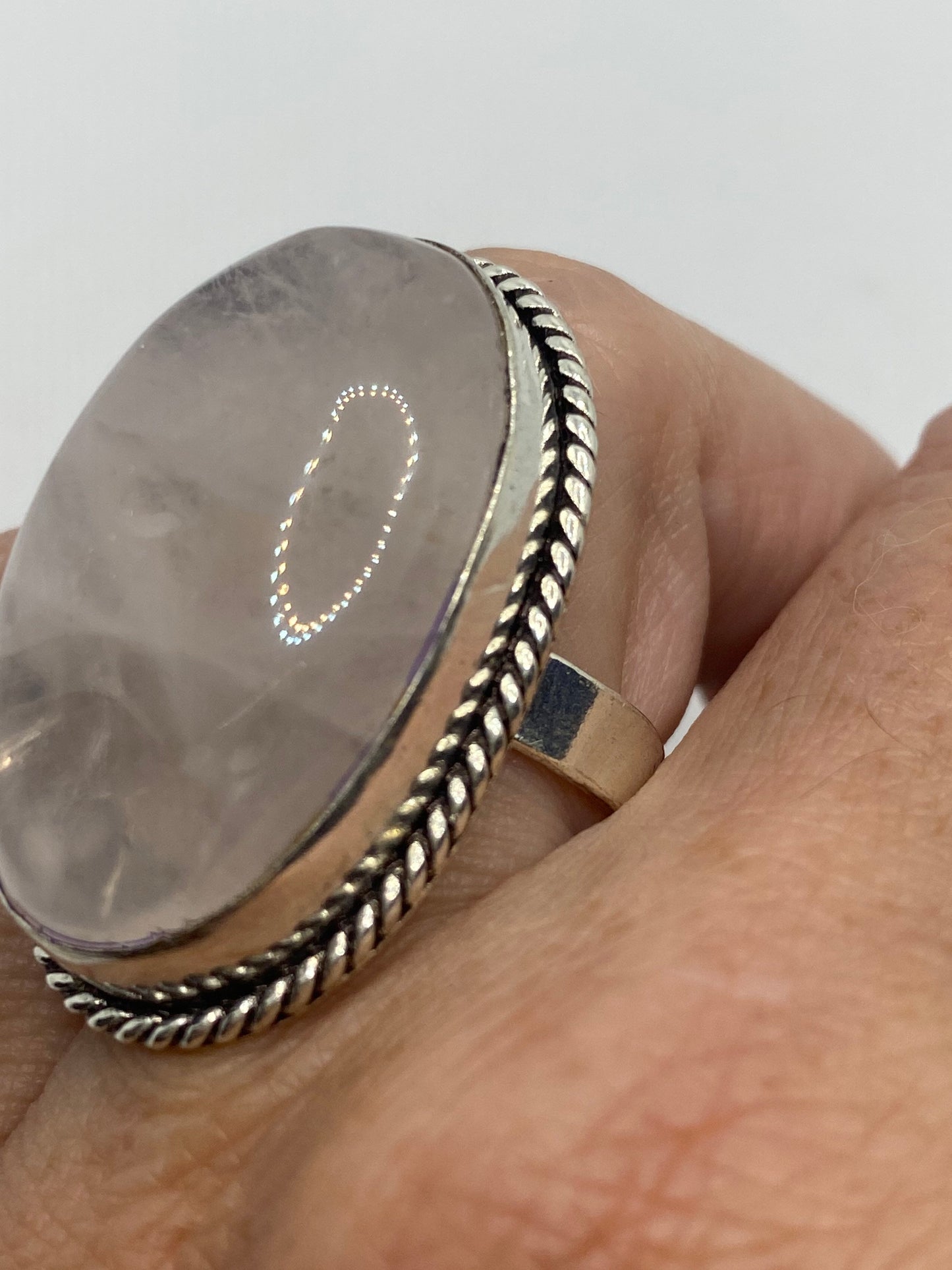 Vintage Genuine Rose Quartz Silver Ring