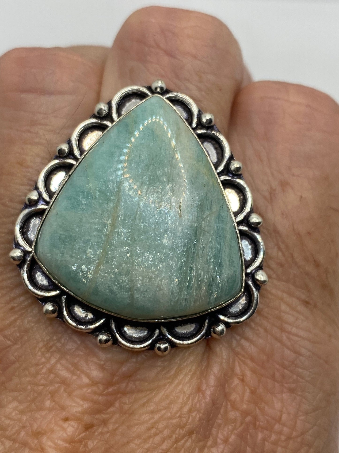 Vintage Green Amazonite Silver Ring Size 7.75