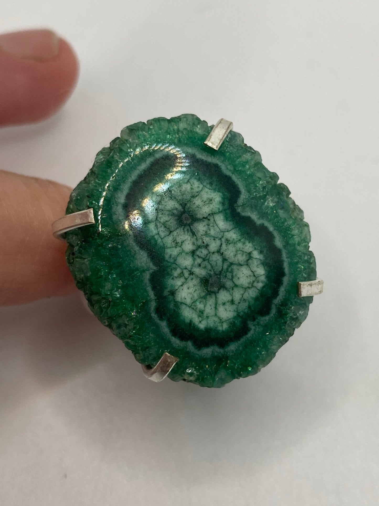 Vintage Green Chrome Diopside Druzy Geode Ring