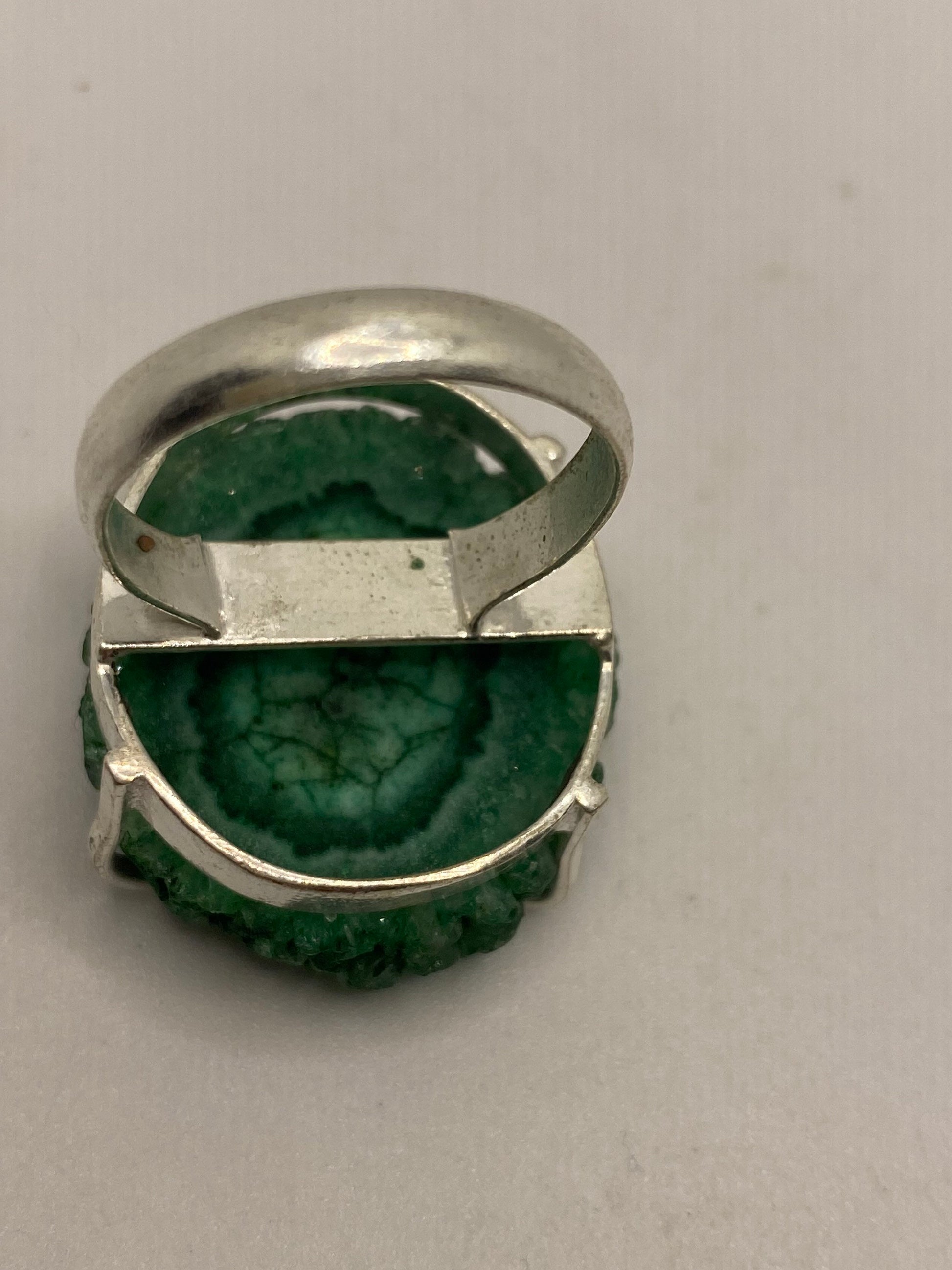 Vintage Green Chrome Diopside Druzy Geode Ring