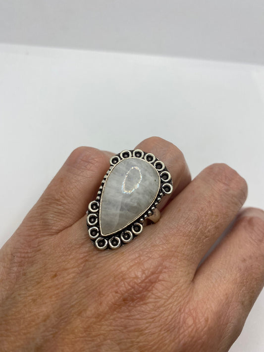 Vintage Genuine Blue White Rainbow Moonstone Ring