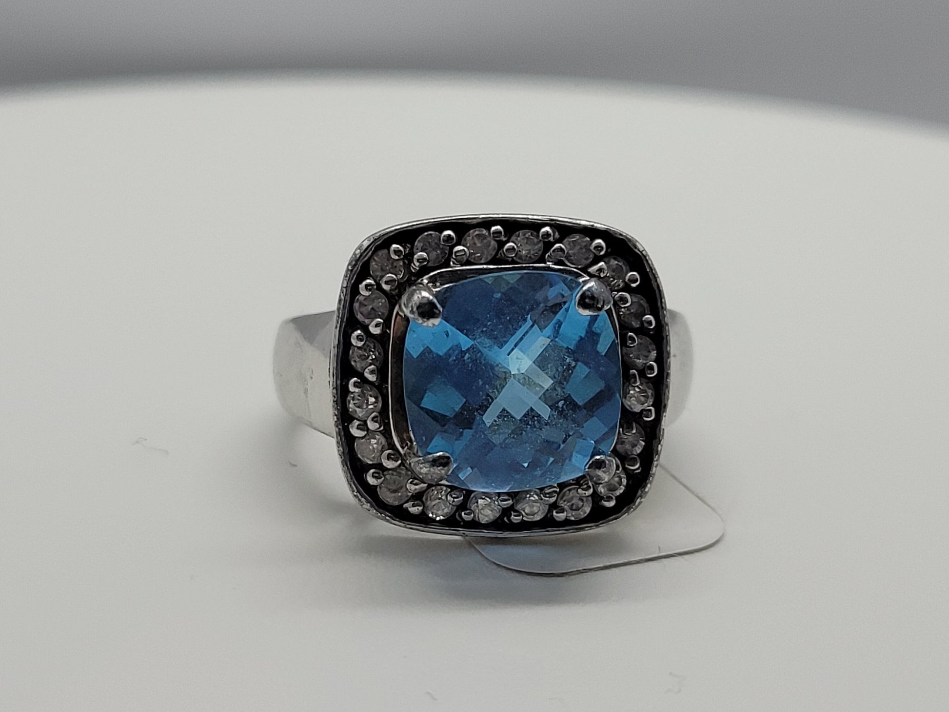 Vintage Blue Topaz and White Sapphire Ring in 925 Sterling Silver