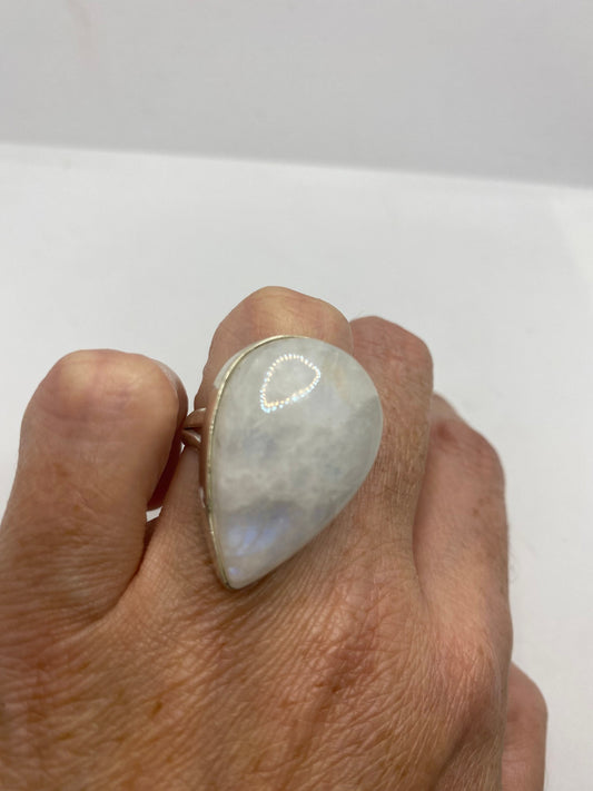 Vintage Genuine Blue White Rainbow Moonstone Ring