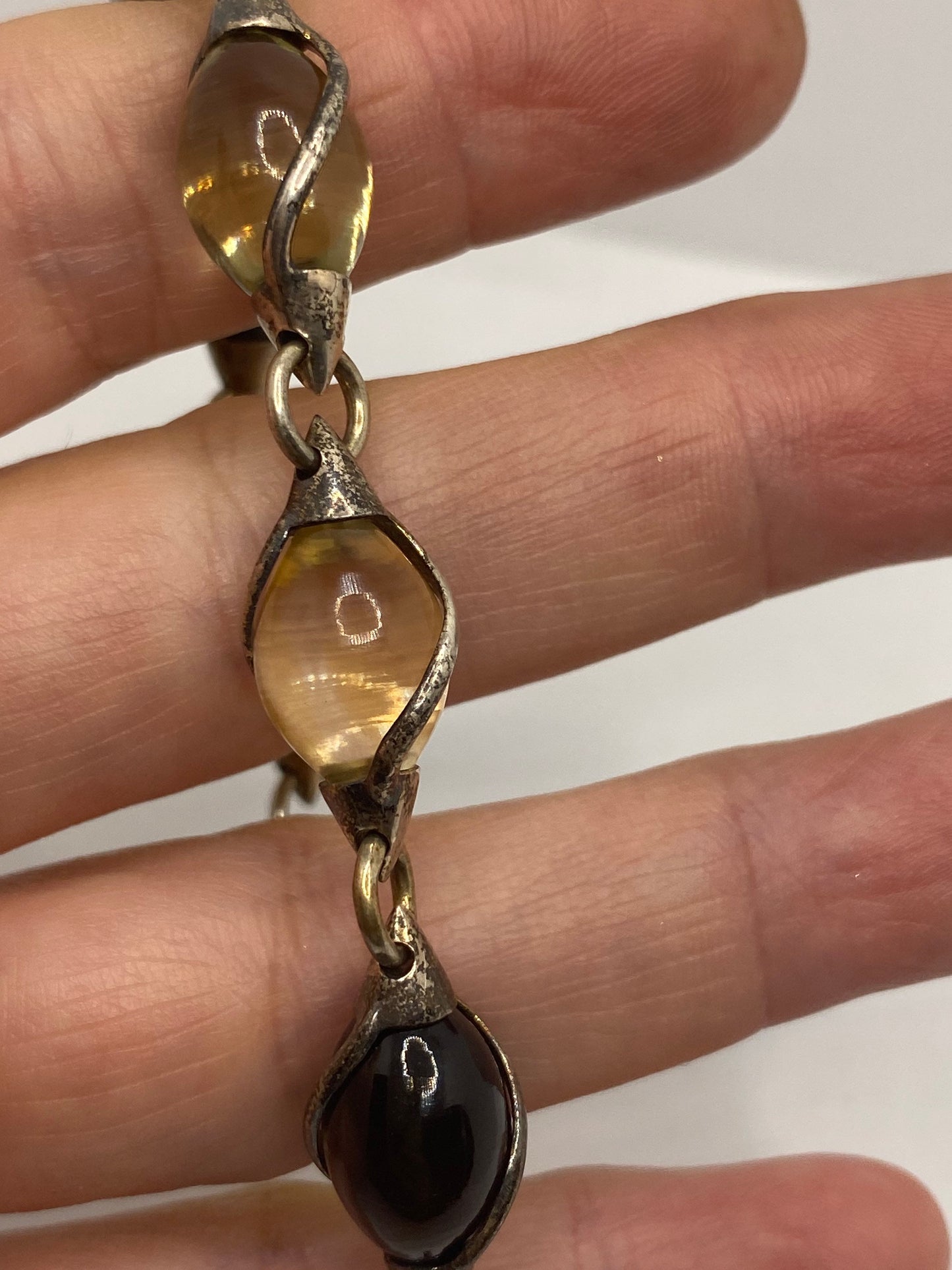 Vintage Handmade Mosaic Genuine Golden Citrine tonal Smoky Topaz 925 Sterling Silver Tennis Bracelet