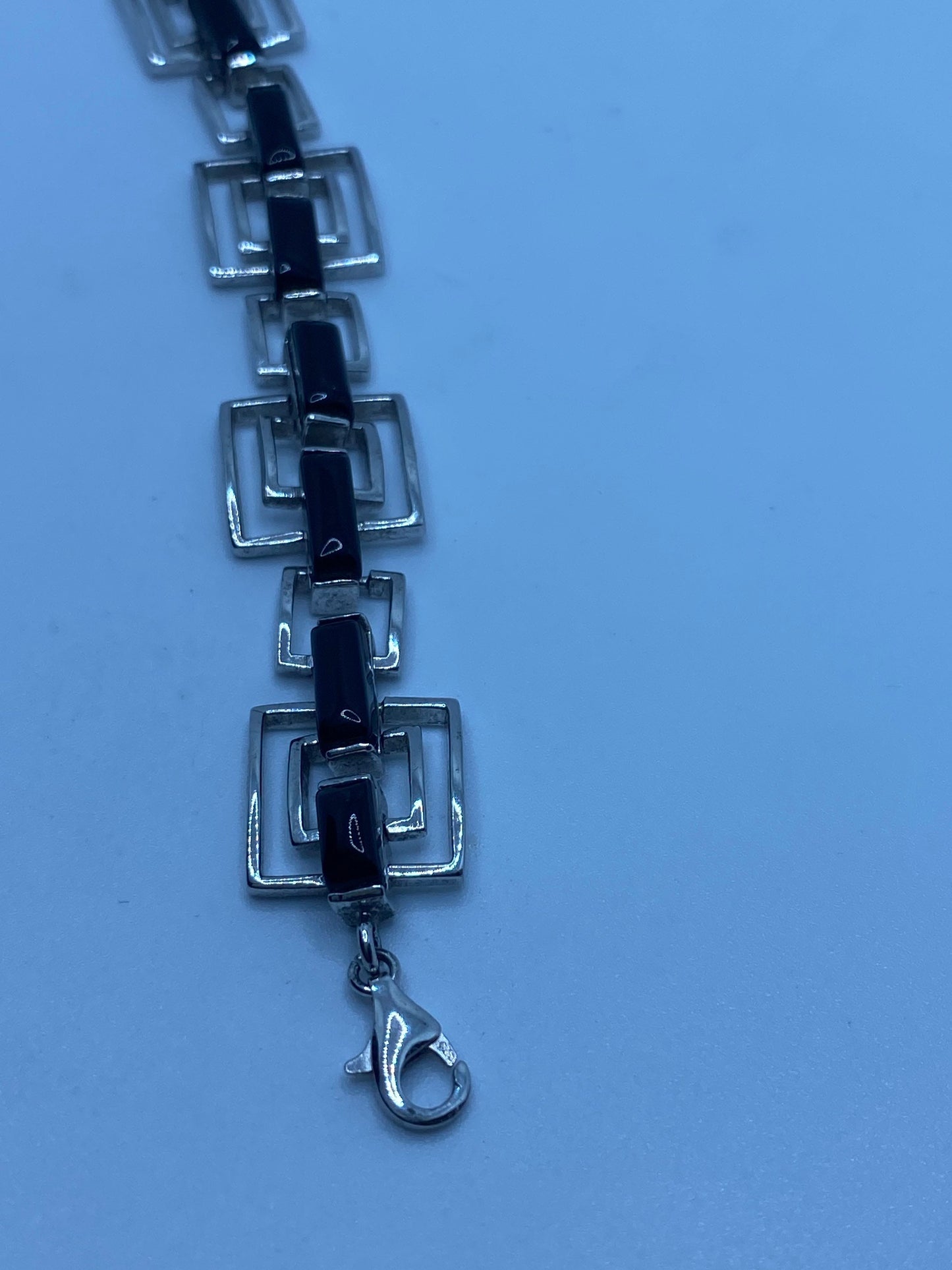 Vintage 925 Sterling Silver Black Onyx Deco Bracelet