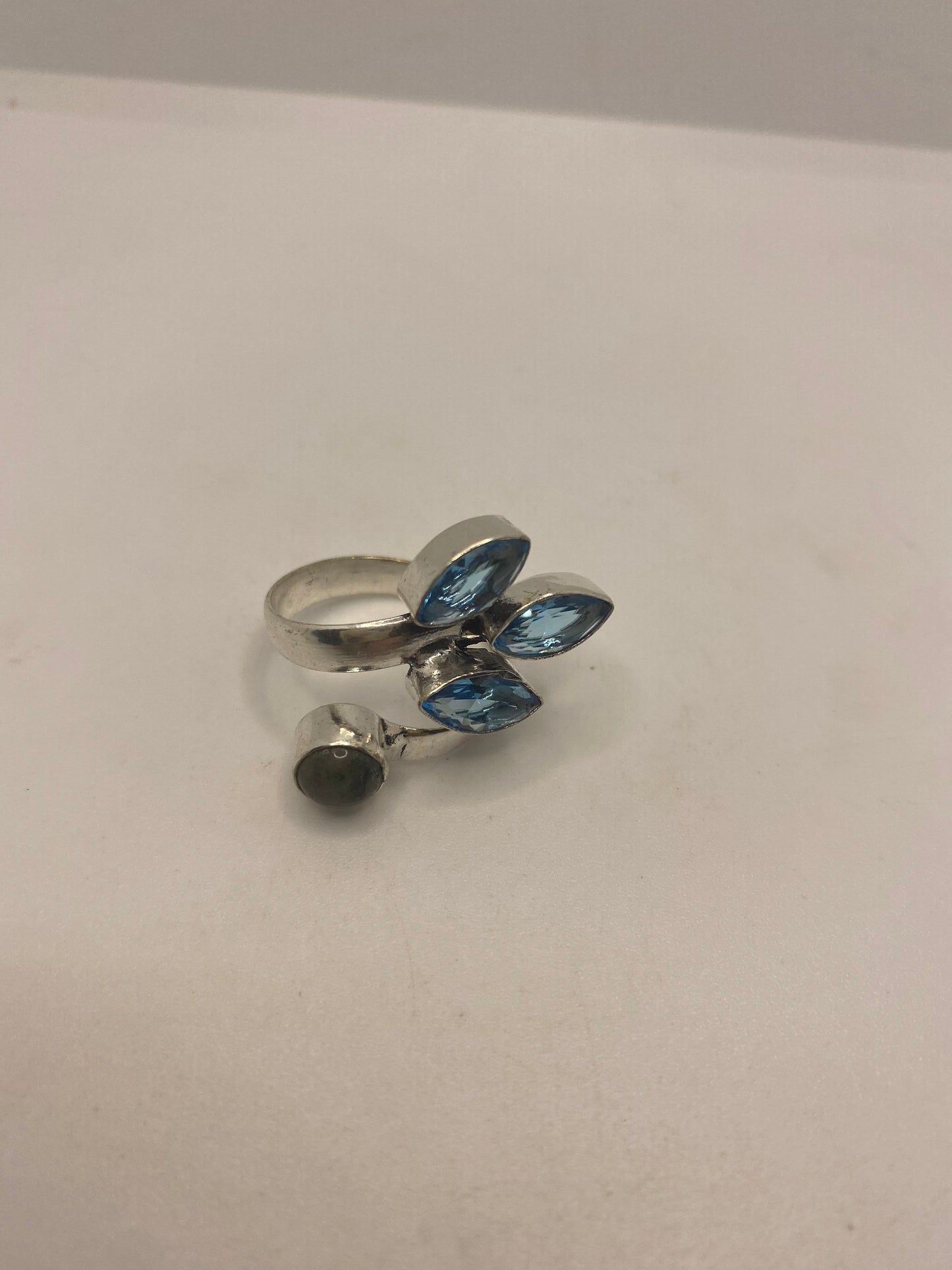 Vintage Labradorite and Blue Topaz Adjustable Ring