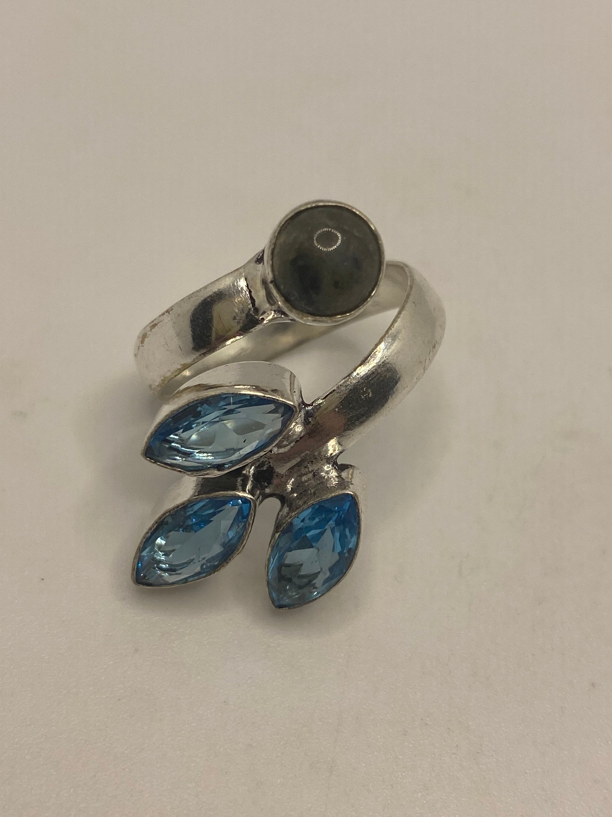 Vintage Labradorite and Blue Topaz Adjustable Ring