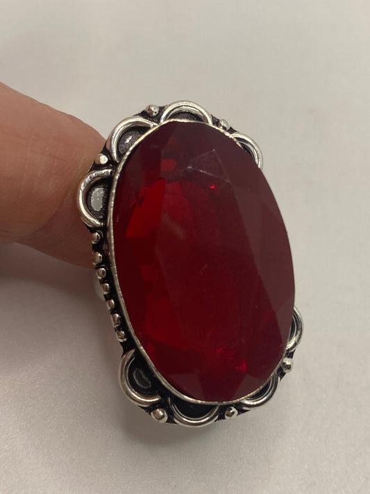 Vintage Red Ruby Glass Ring Antique Art Glass Statement Cocktail