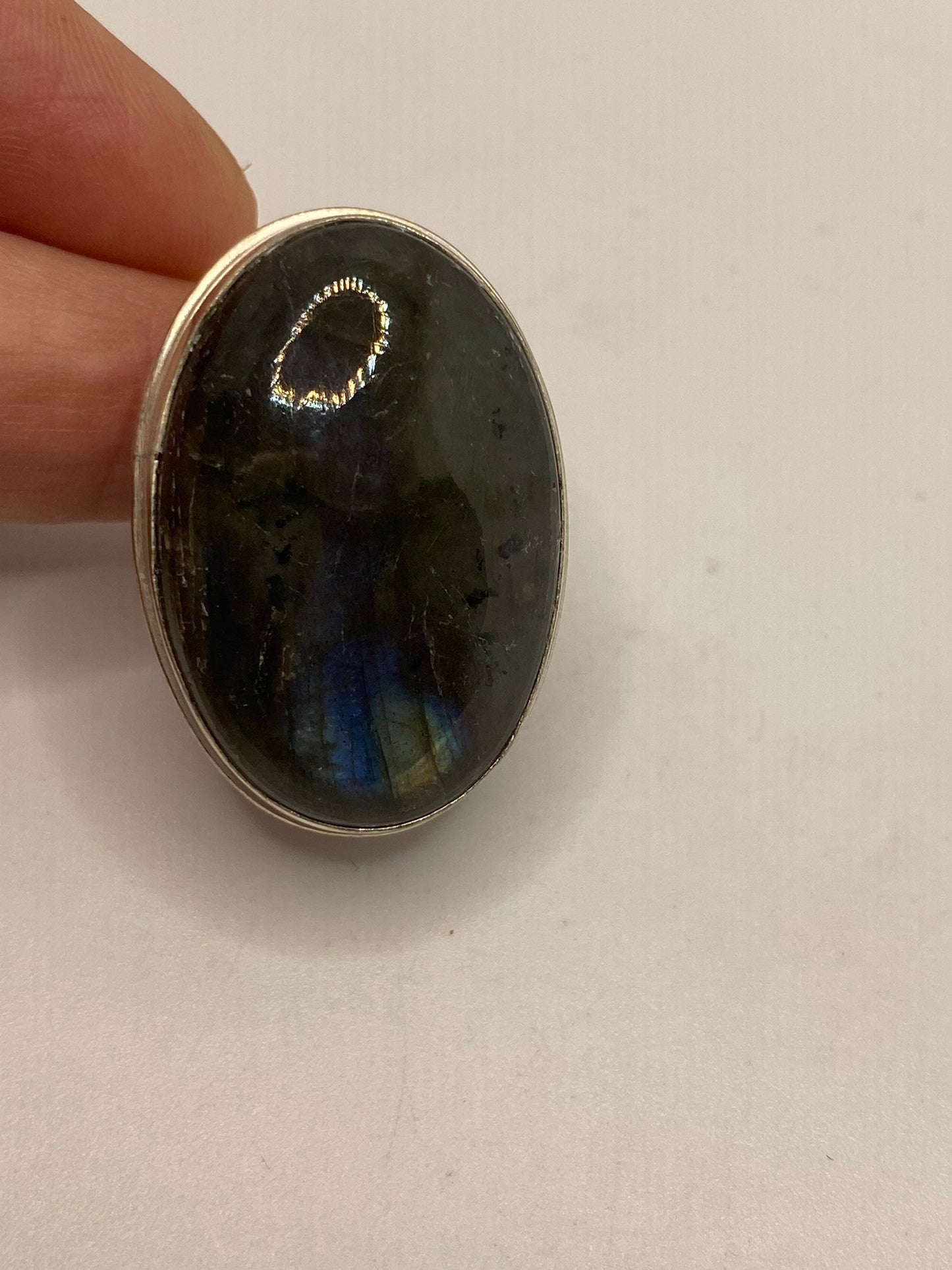 Vintage Green Rainbow Labradorite Silver Statement Ring