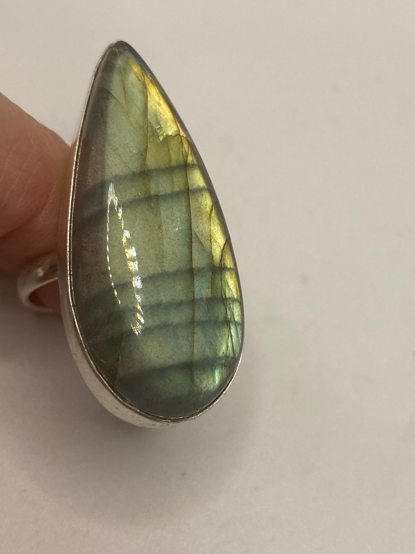 Vintage Green Rainbow Labradorite Silver Statement Ring