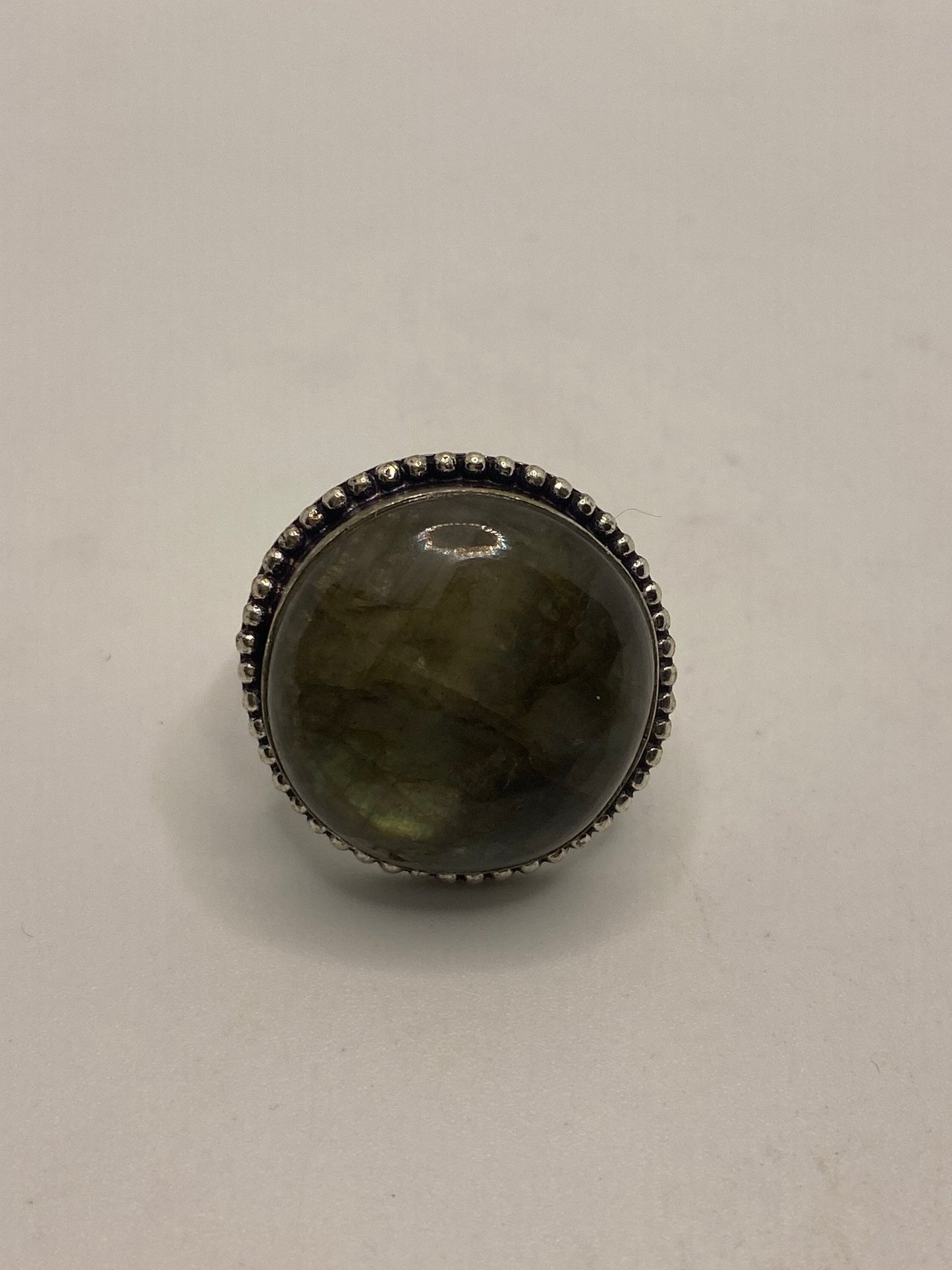 Vintage Green Rainbow Labradorite Silver Statement Ring