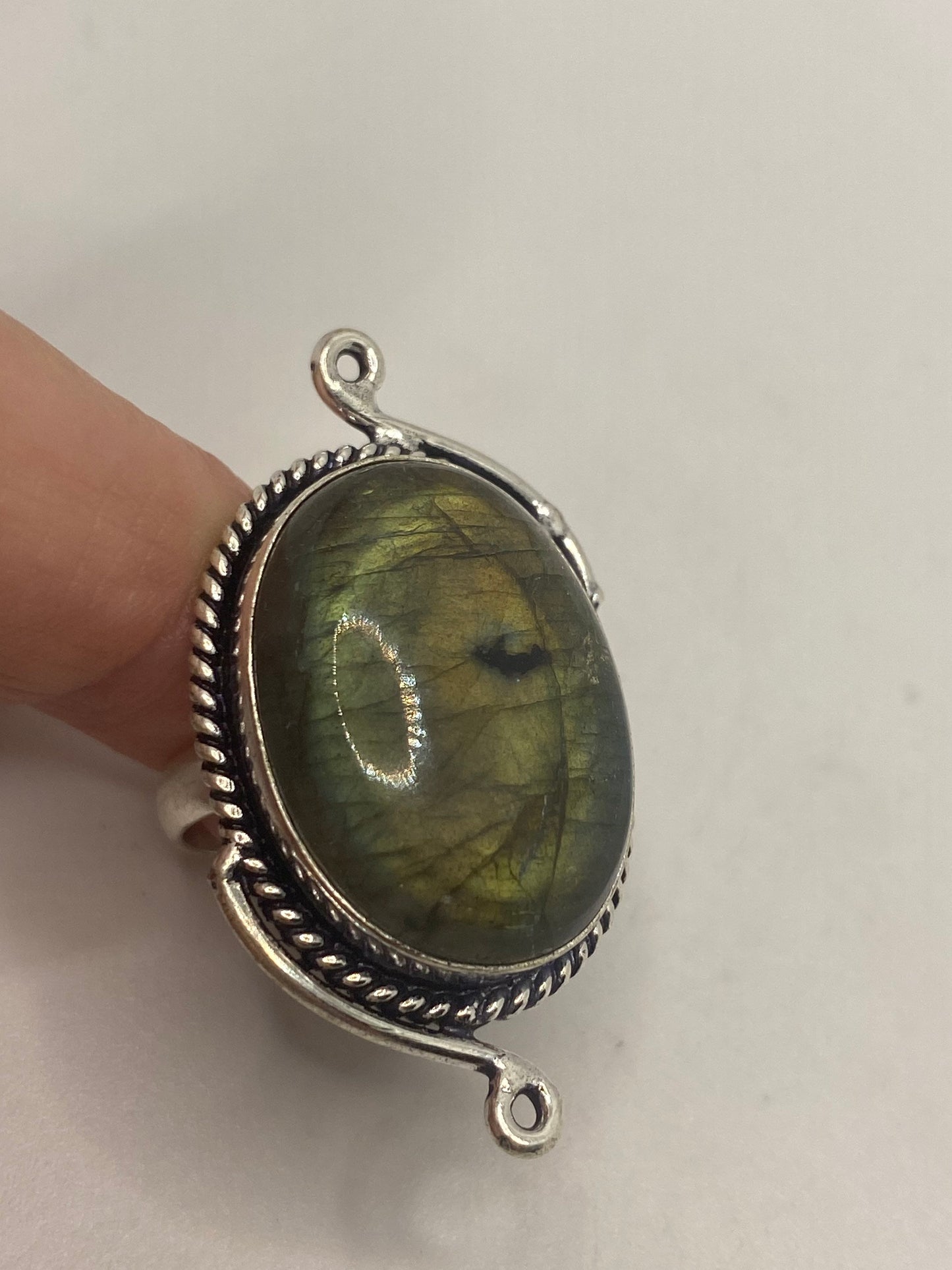 Vintage Green Rainbow Labradorite Silver Statement Ring