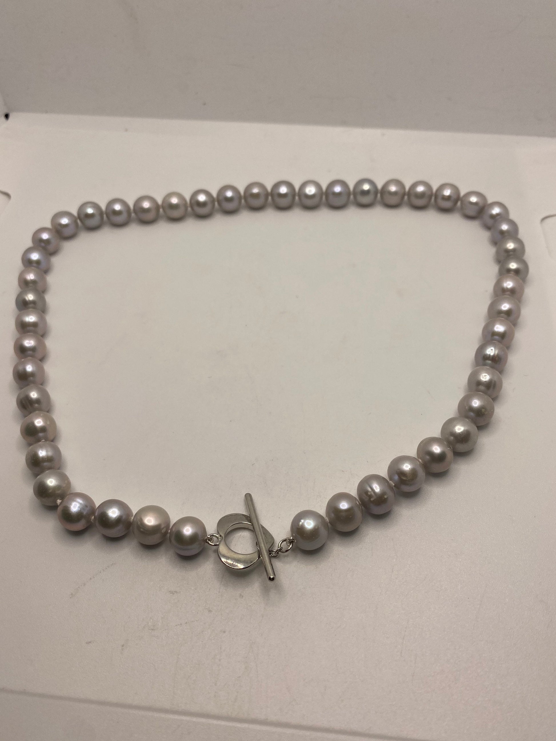 Vintage Hand Knotted Gray Pearl 18 in Heart Toggle Necklace