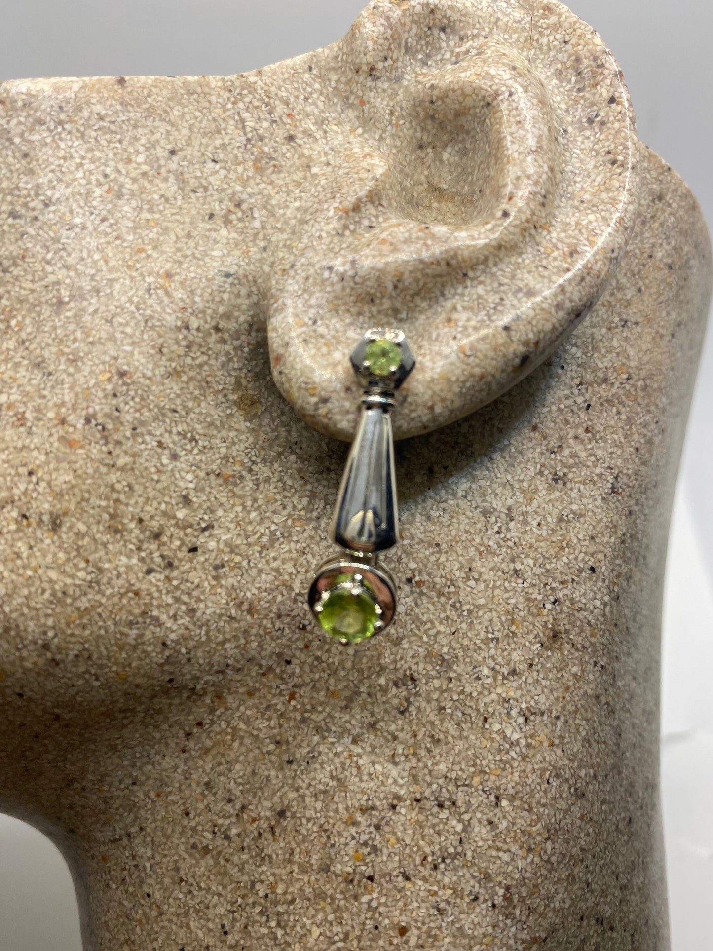 Vintage Handmade Sterling Silver Genuine Green Peridot drop Earrings