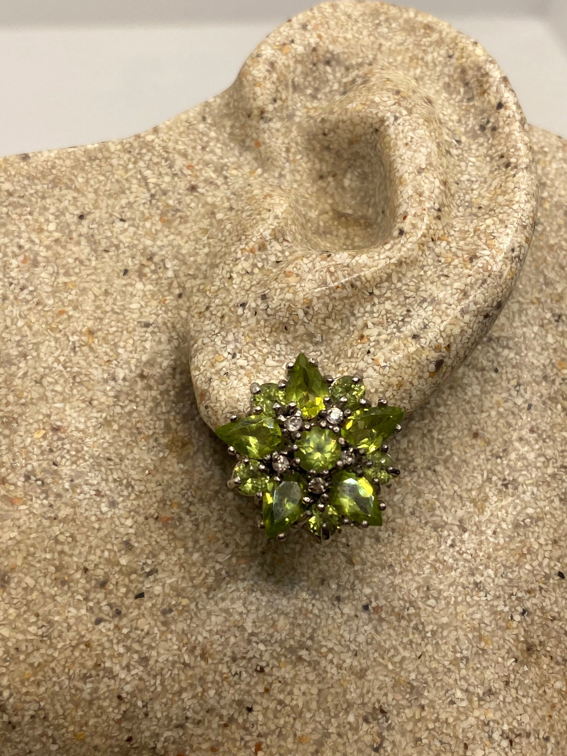 Vintage Green Peridot post 925 Sterling Silver button Earrings