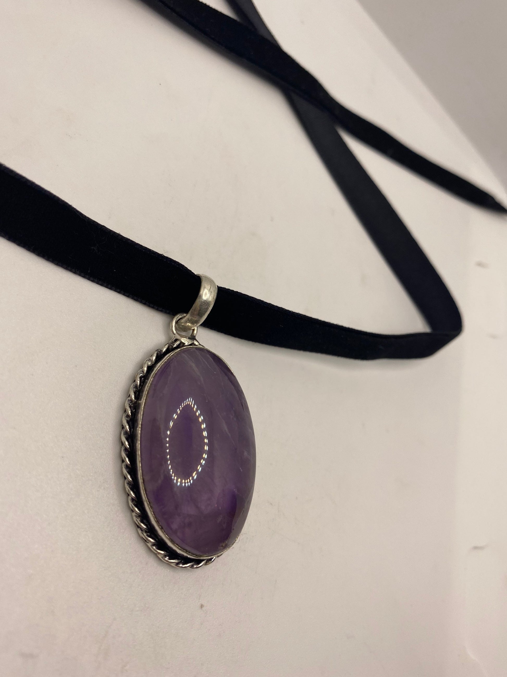 Bohemian Cabochon Cut Droplet Deep Purple Genuine Amethyst Necklace