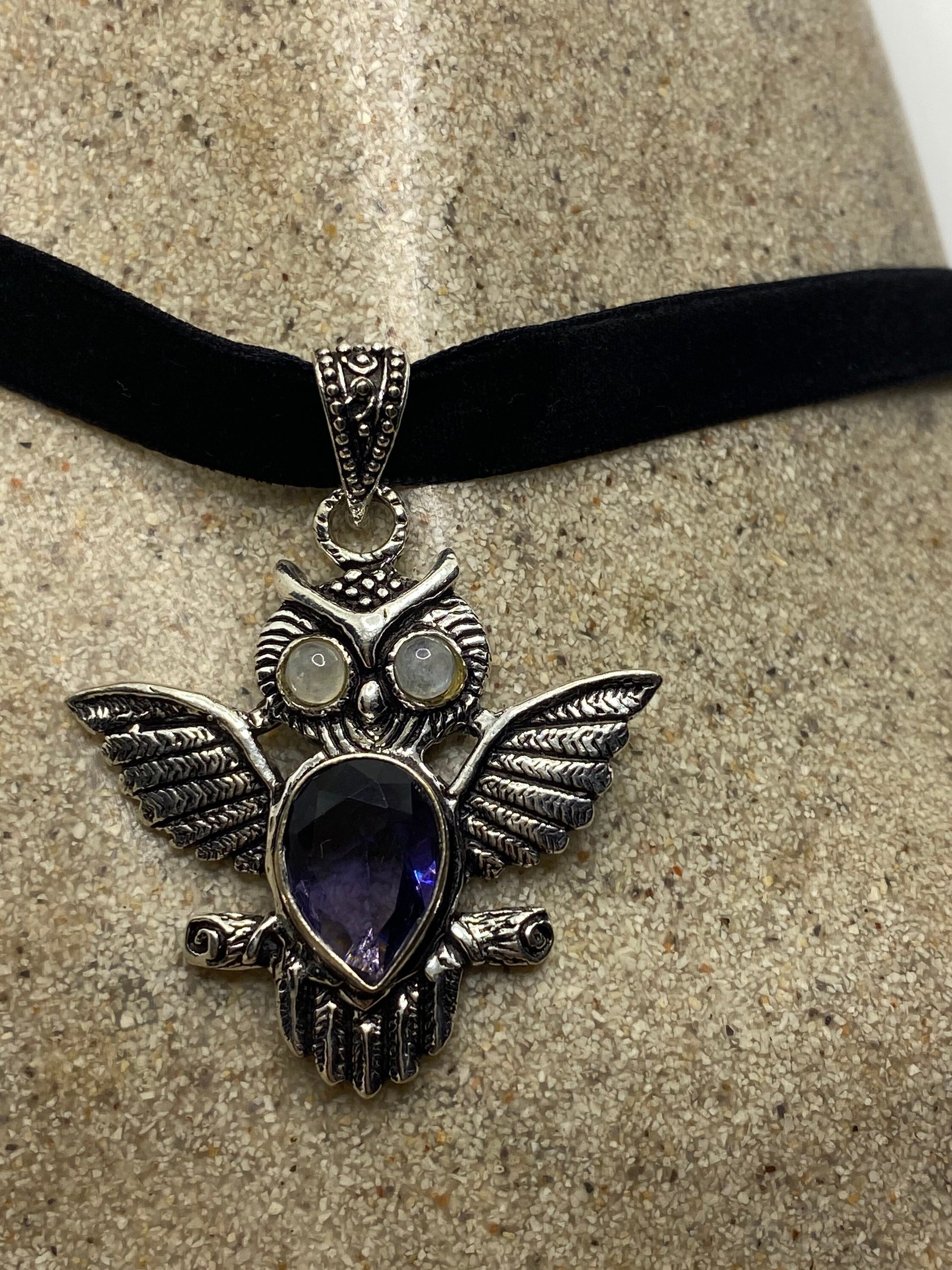 Vintage Purple Amethyst Owl Choker Necklace