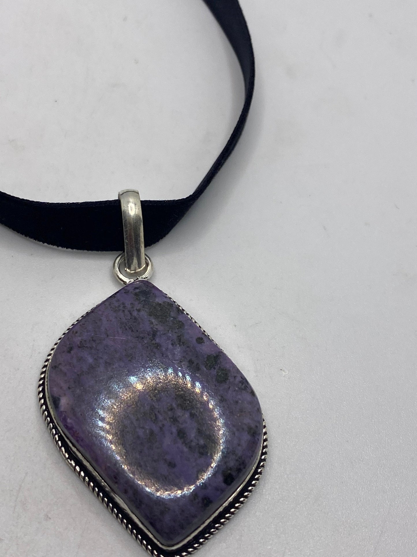 Vintage Cabochon Purple Charlite Choker Necklace