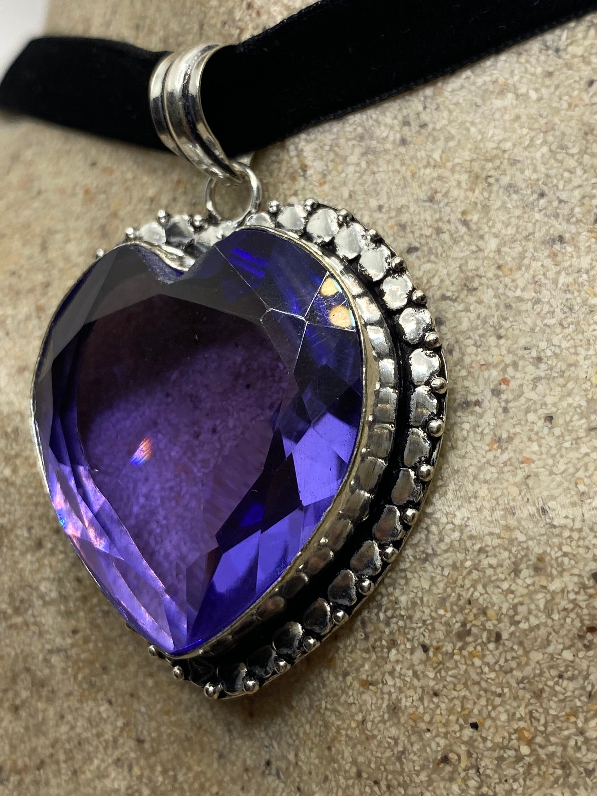 Vintage Heart Antique Purple Glass Choker Necklace