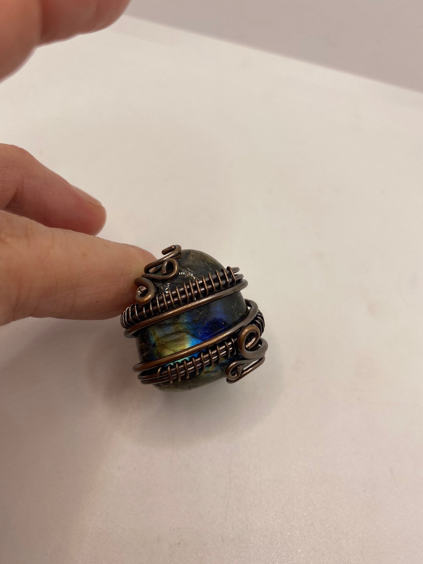 Vintage Large Blue Green Labradorite Stone Silver Ring